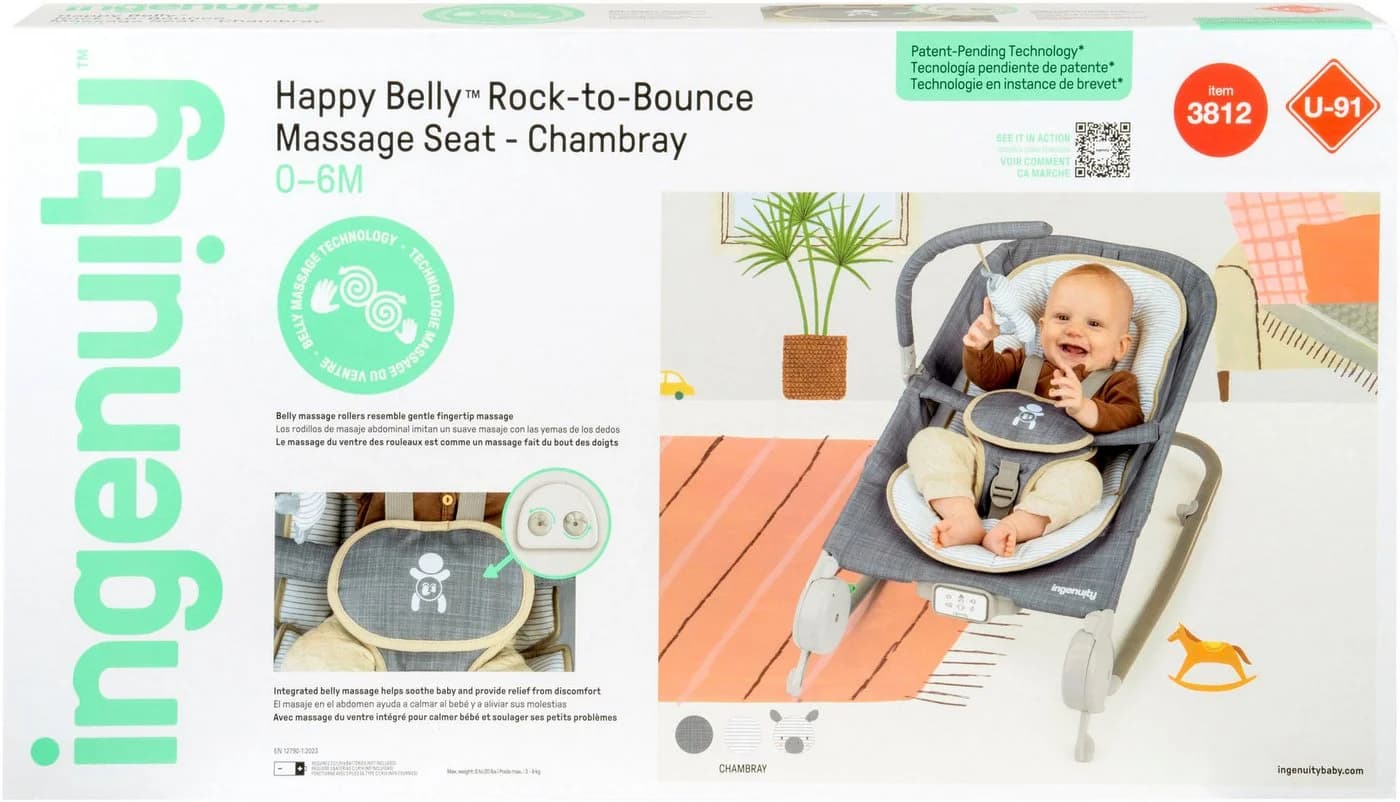 Ingenuity Babywippe Happy Belly™ Rock-to-Bounce Massage Seat - Chambray, mit Melodien und Geräuschen - Bild 5