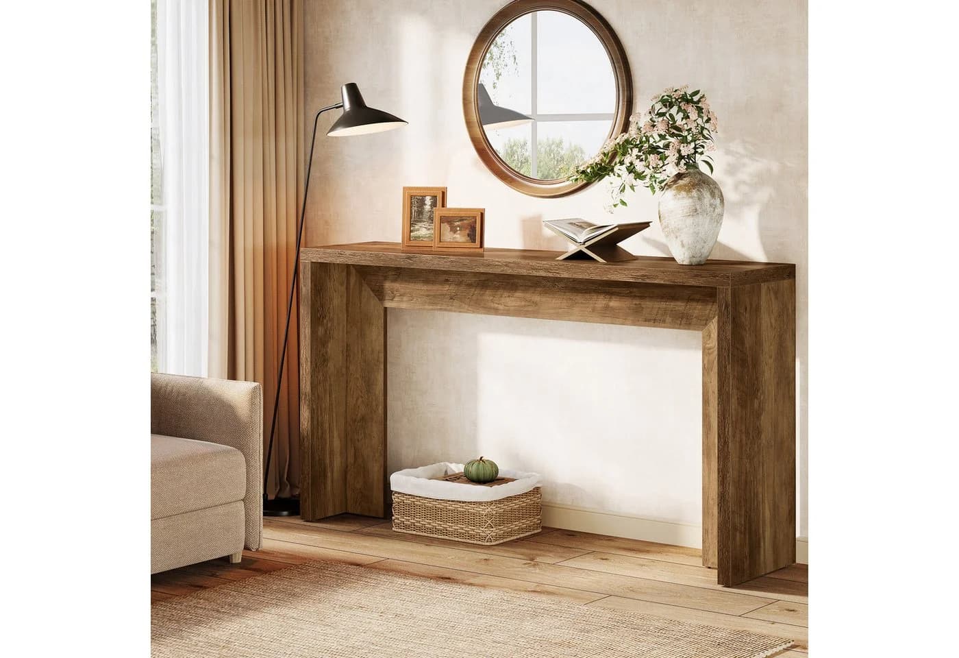 Tribesigns Konsolentisch 140 cm Holz Braun mit Lagerung - Bild 3