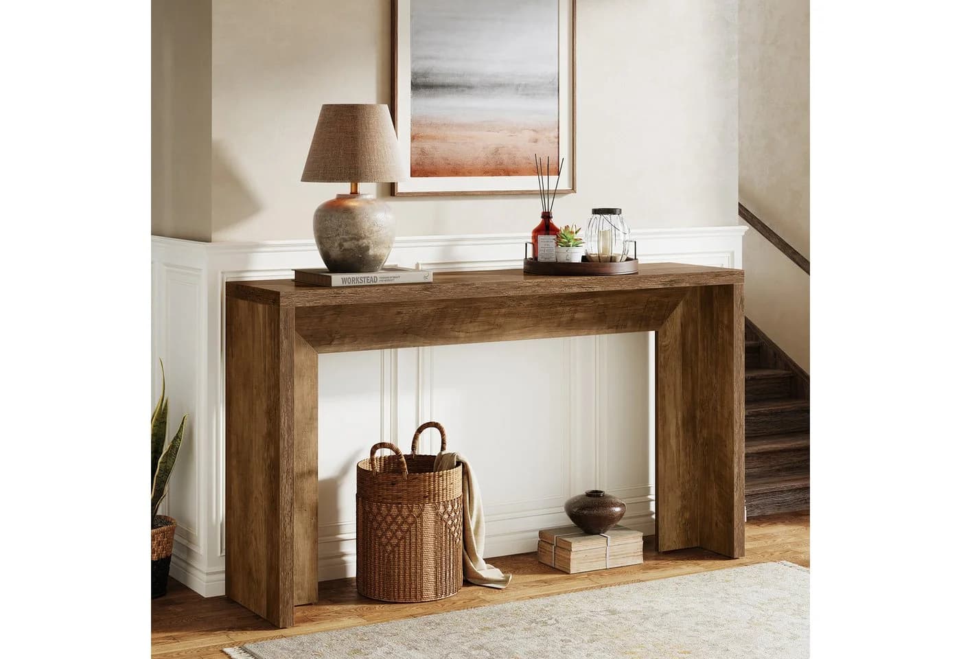 Tribesigns Konsolentisch 140 cm Holz Braun mit Lagerung - Bild 4