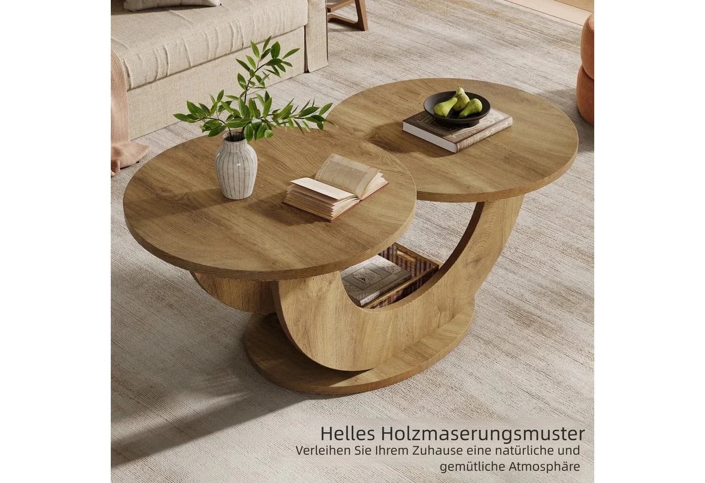 Tribesigns Couchtisch 2-Tier Braun U-förmiger Rahmen - Bild 3