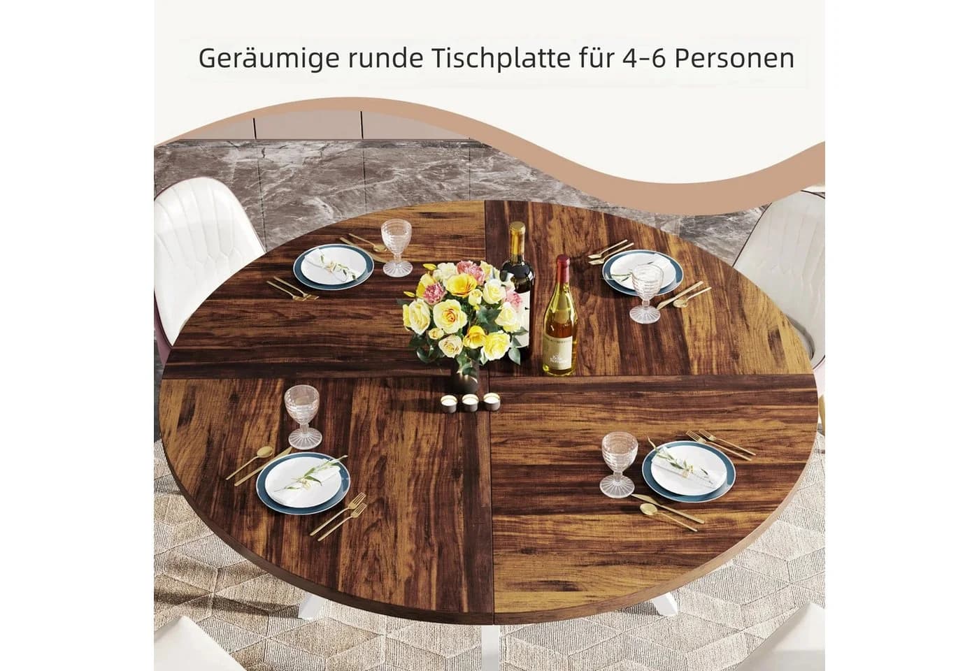 Tribesigns Runder Esstisch 120x120cm Moderner Küchentisch für 4 Personen - Bild 5