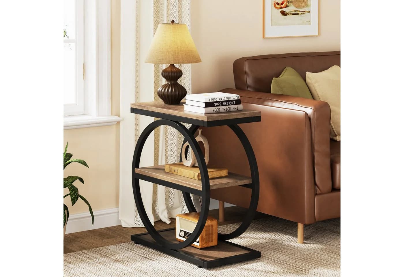 Tribesigns Beistelltisch 3-Tier Schmaler Holz Couchtisch Metallrahmen