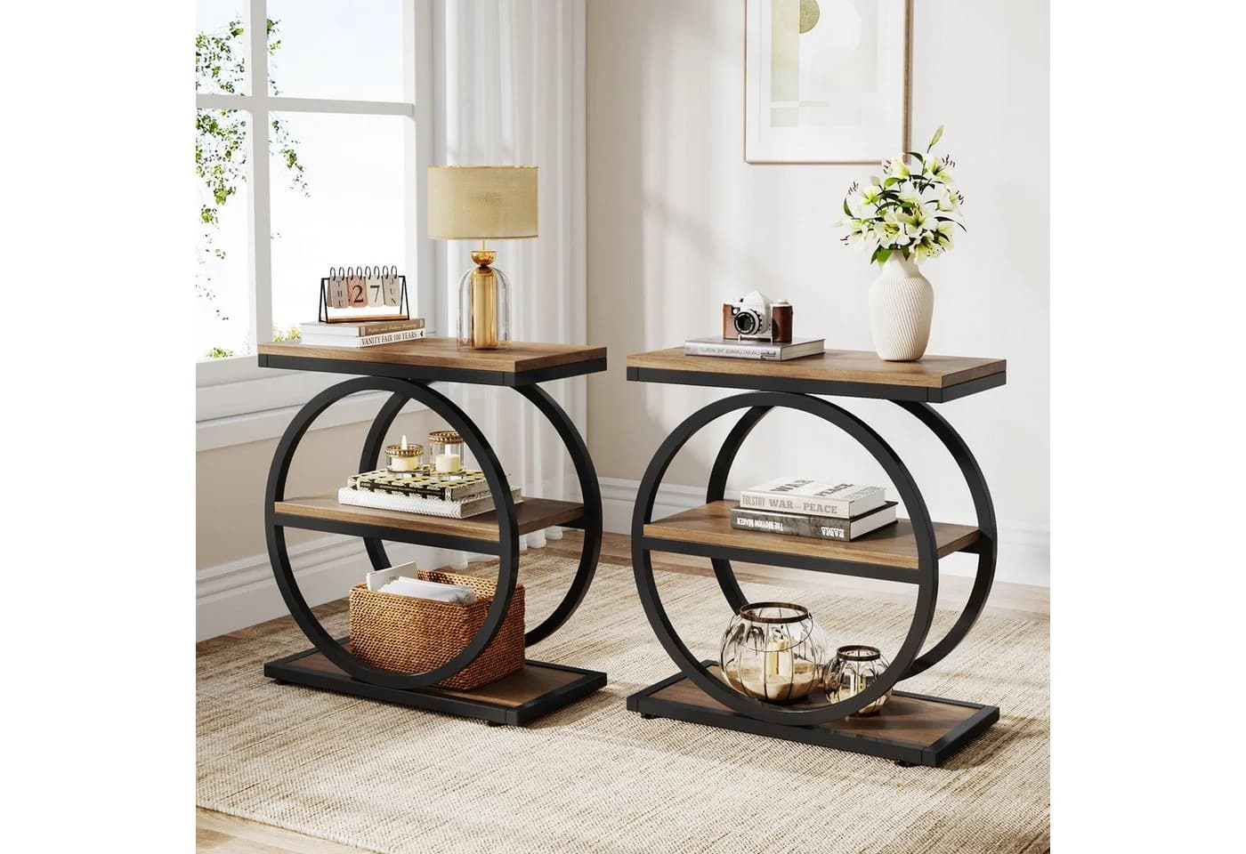 Tribesigns Beistelltisch 3-Tier Schmaler Holz Couchtisch Metallrahmen - Bild 3