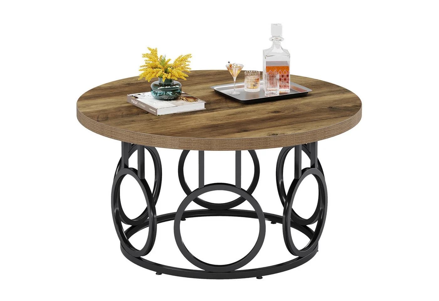 Tribesigns Couchtisch 80cm Runder Beistelltisch Braun MDF - Bild 2