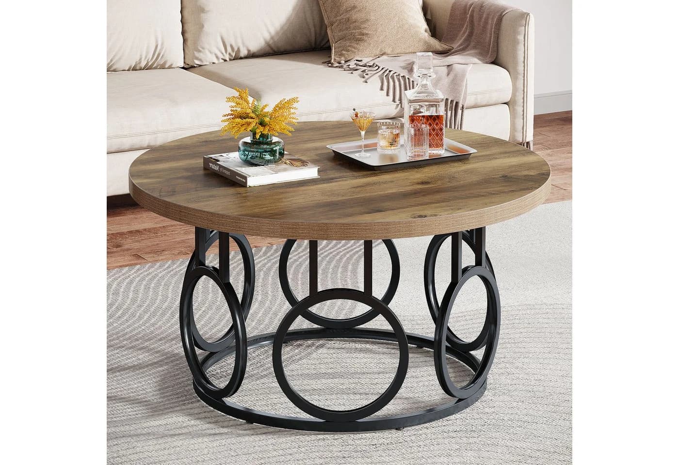 Tribesigns Couchtisch 80cm Runder Beistelltisch Braun MDF - Bild 3