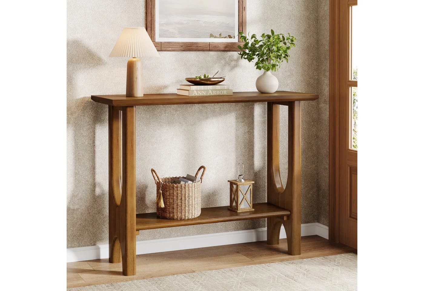 Tribesigns Konsolentisch 105cm Walnussholz Massivholzbeine - Bild 2