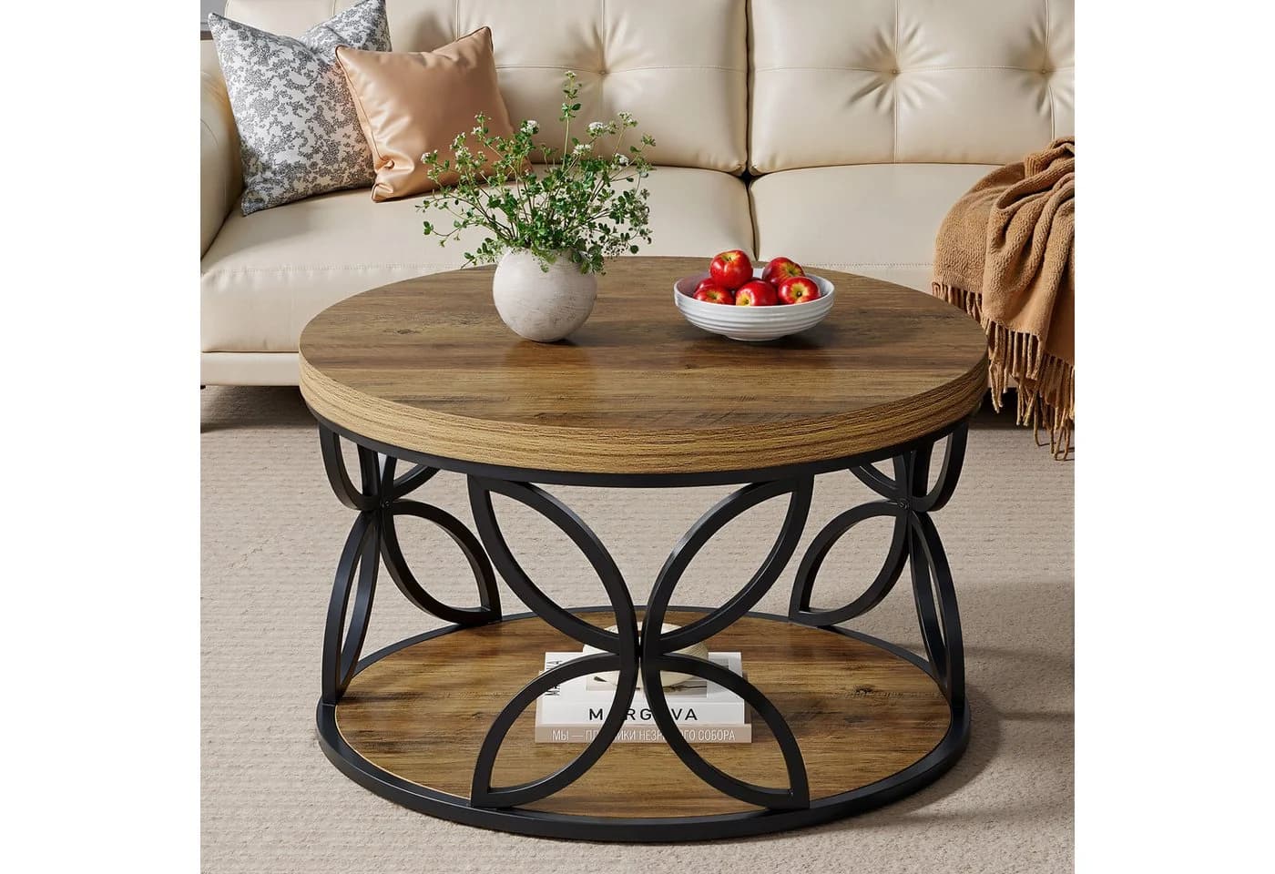 Tribesigns Couchtisch Rund 80 cm 2-stufig Metallrahmen - Bild 2