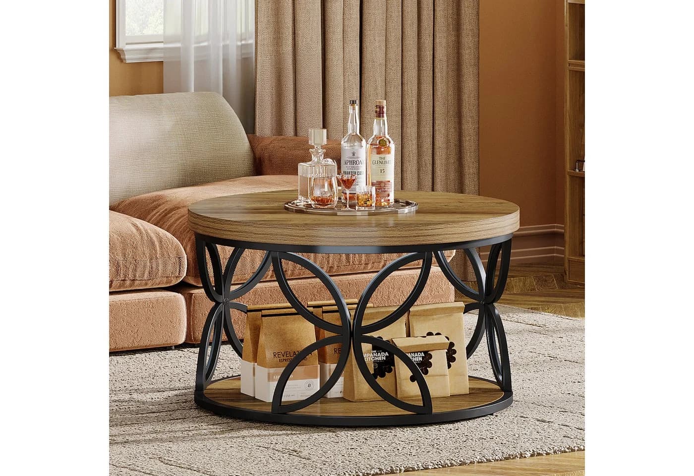 Tribesigns Couchtisch Rund 80 cm 2-stufig Metallrahmen - Bild 5