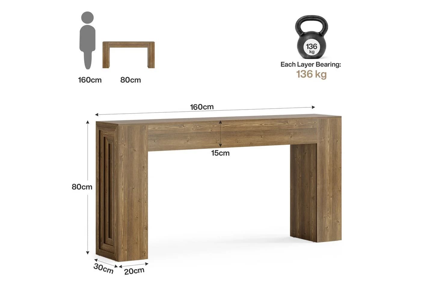 Tribesigns Konsolentisch 160 cm Braun Holzspanplatte - Bild 3
