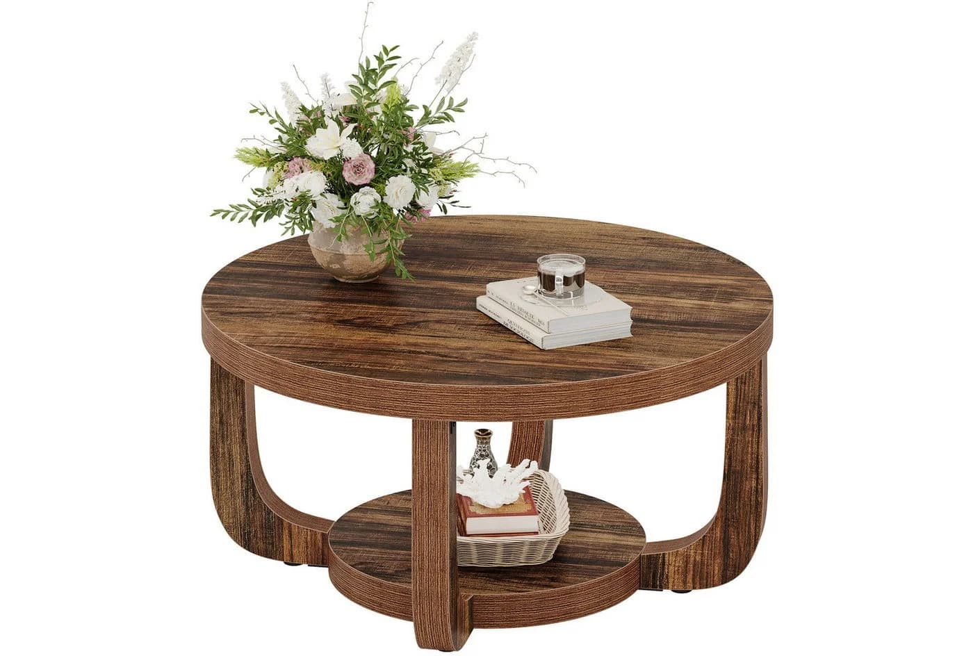 Tribesigns Couchtisch 2-stufiger runder Couchtisch mit Stauraum Industrial Wohnzimmertisch - Bild 2