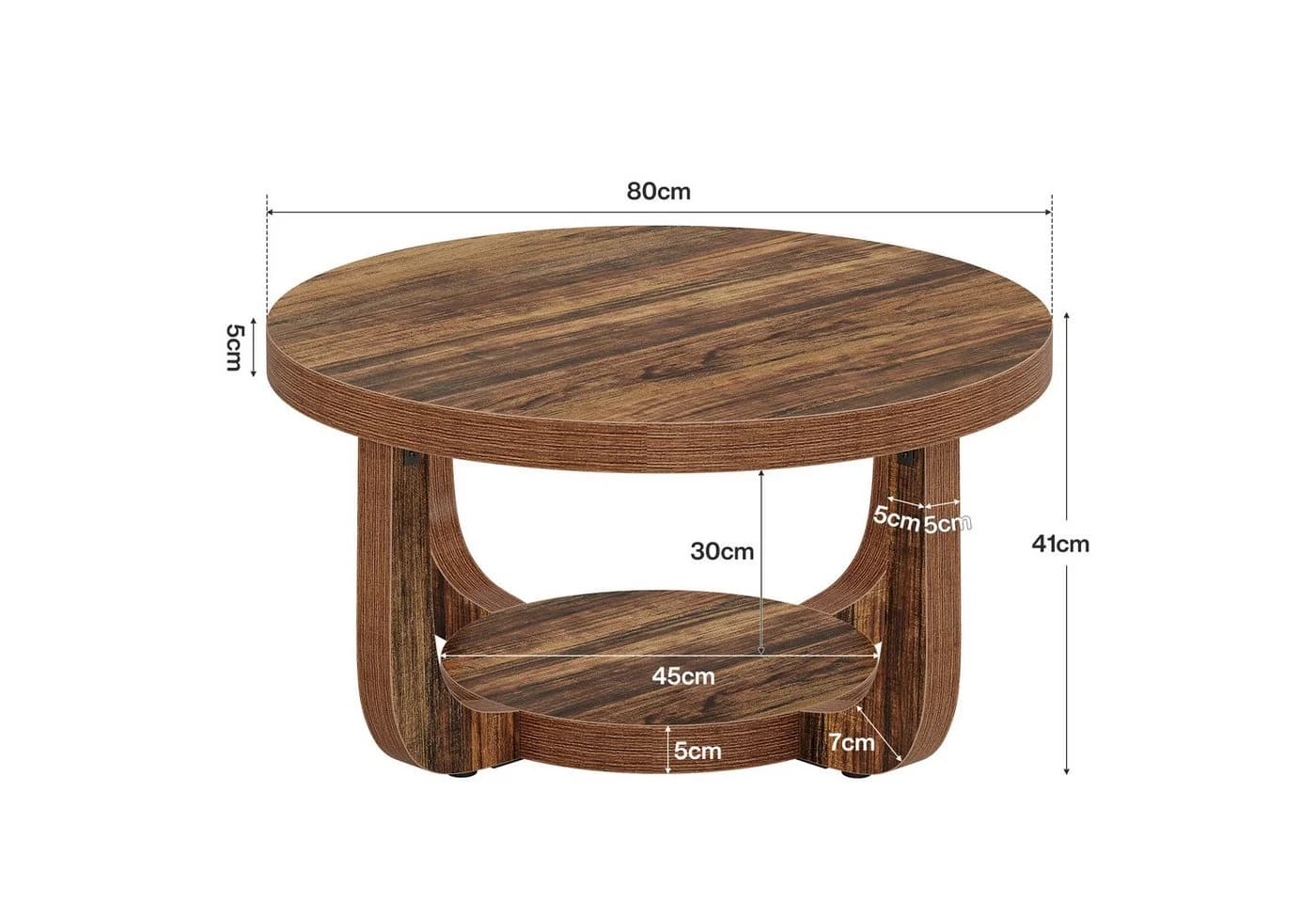 Tribesigns Couchtisch 2-stufiger runder Couchtisch mit Stauraum Industrial Wohnzimmertisch - Bild 5