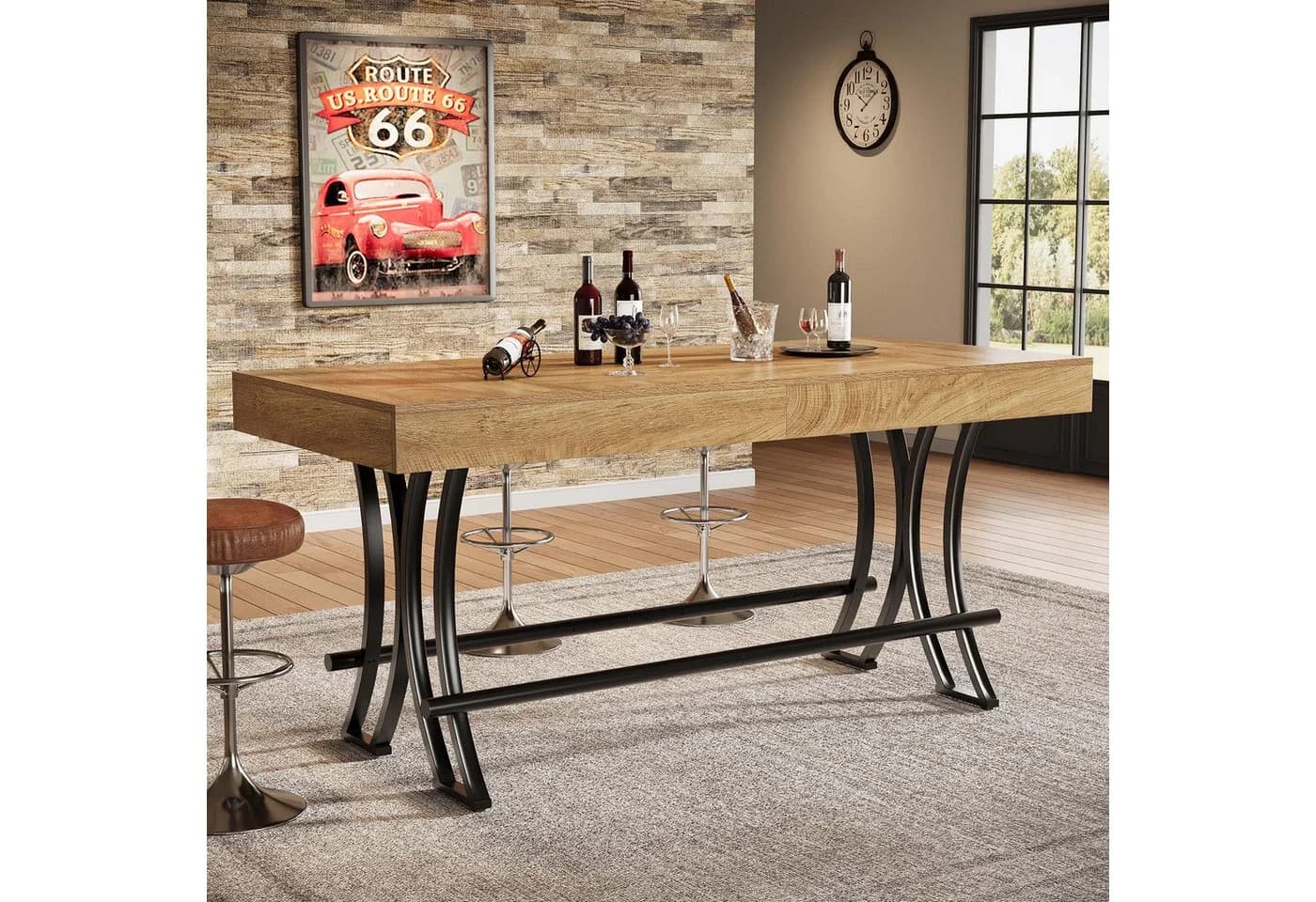 Tribesigns Bartisch Industrial Design Braun mit Fußraste - Bild 2