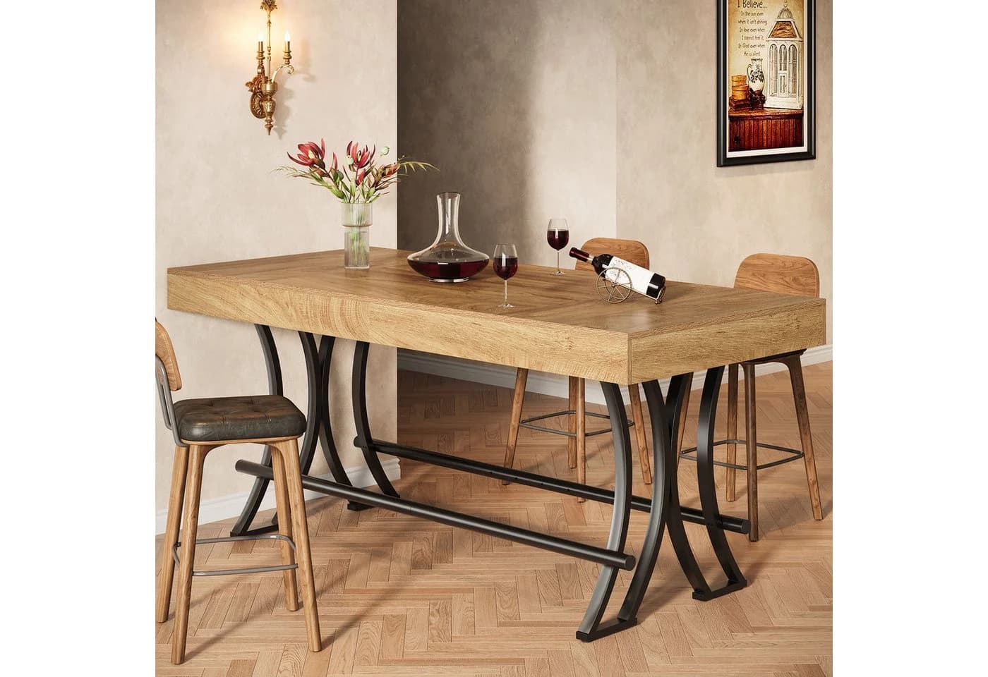 Tribesigns Bartisch Industrial Design Braun mit Fußraste - Bild 4