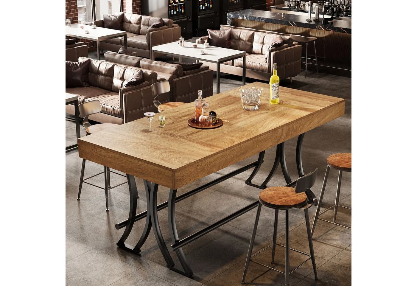 Tribesigns Bartisch Industrial Design Braun mit Fußraste - Bild 5