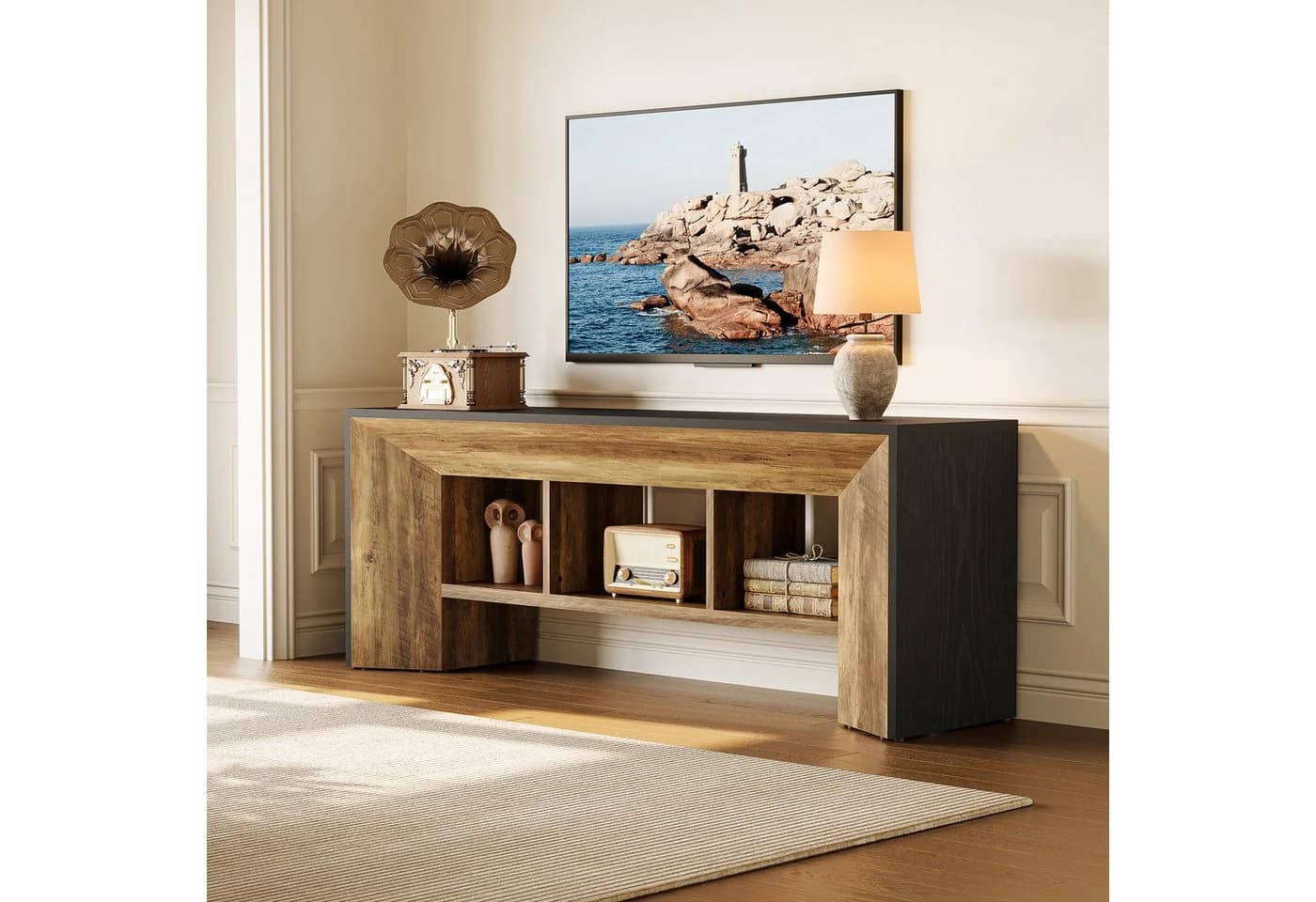 Tribesigns TV-Schrank 160cm mit 3 Ablagefächern Industrial Stil Braun/Schwarz - Bild 3