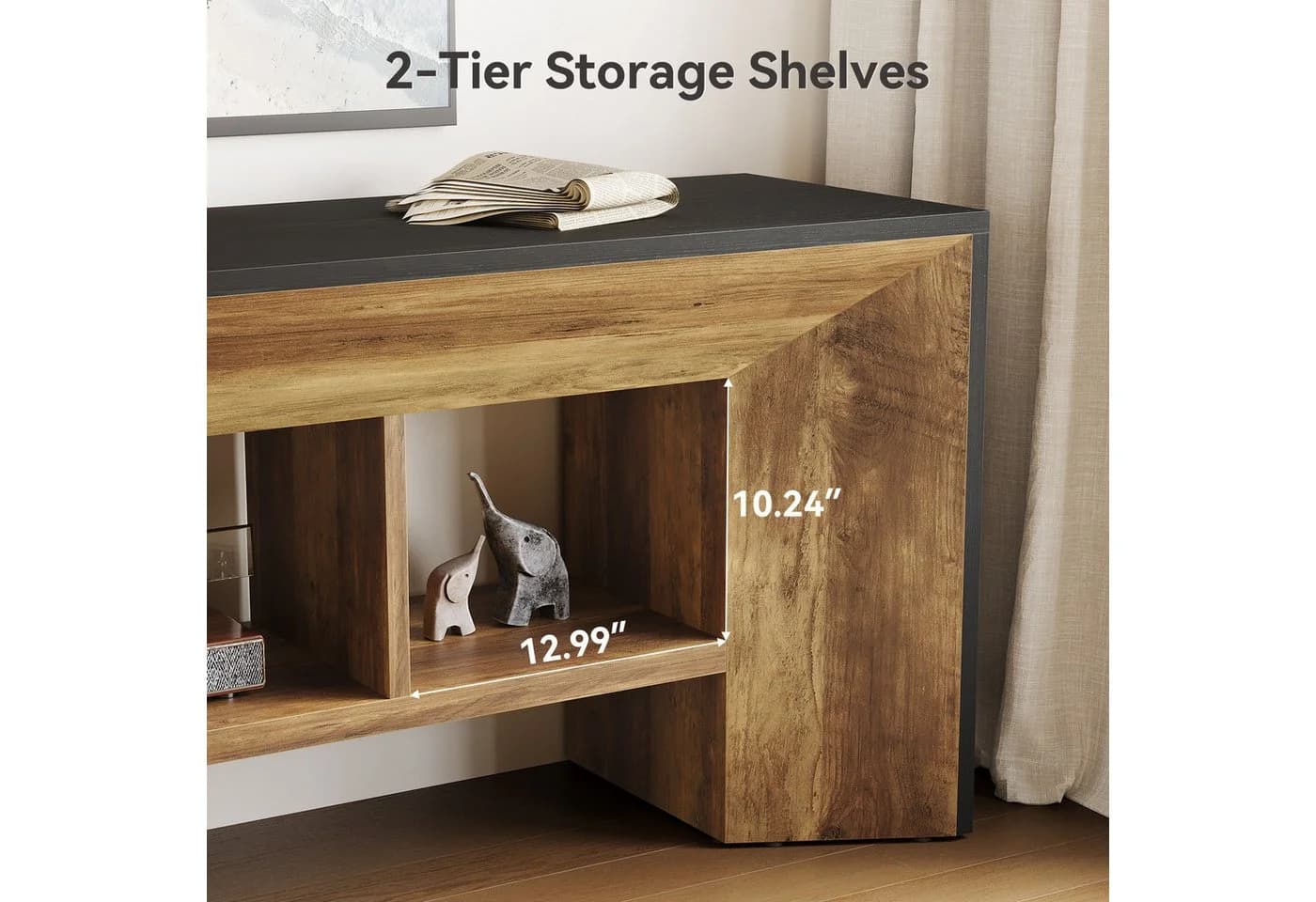 Tribesigns TV-Schrank 160cm mit 3 Ablagefächern Industrial Stil Braun/Schwarz - Bild 5