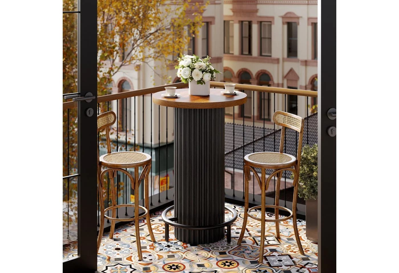 Tribesigns Bartisch 100 cm mit Metallfußstütze, Rundtisch Braun/Schwarz - Bild 4