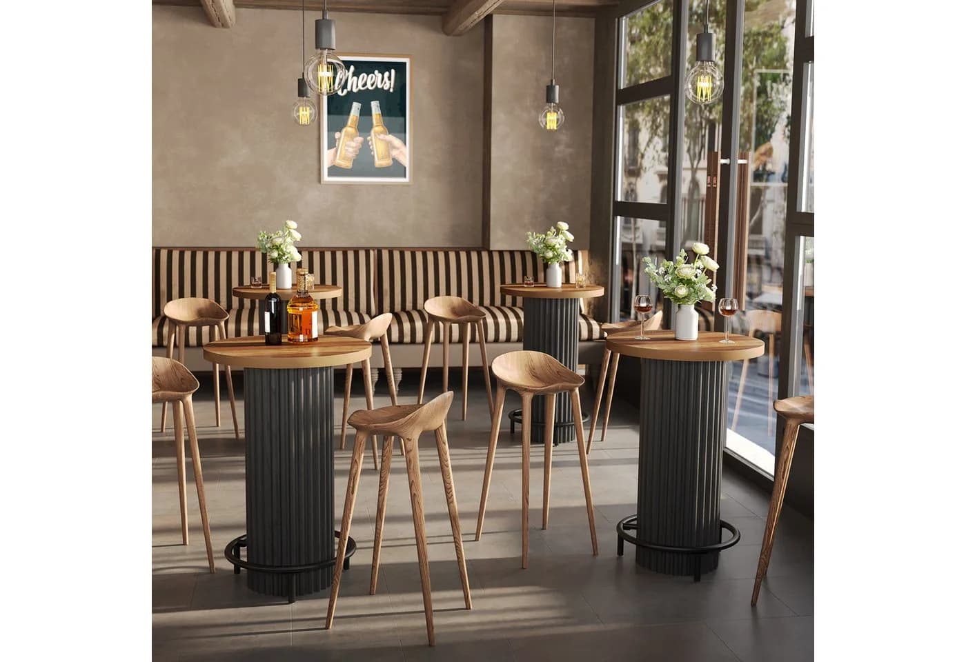 Tribesigns Bartisch 100 cm mit Metallfußstütze, Rundtisch Braun/Schwarz - Bild 5