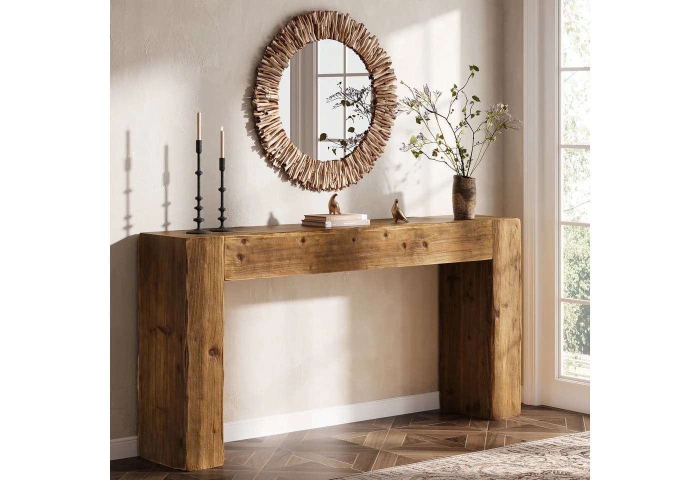 Tribesigns Konsolentisch Massivholz 160 cm Braun