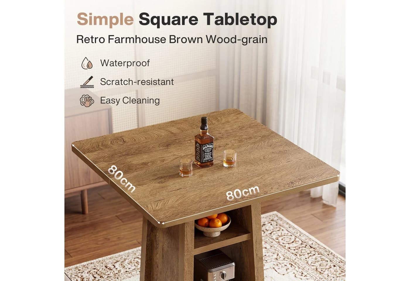 Tribesigns Bartisch 80 cm quadratisch braun mit Stauraum - Bild 5