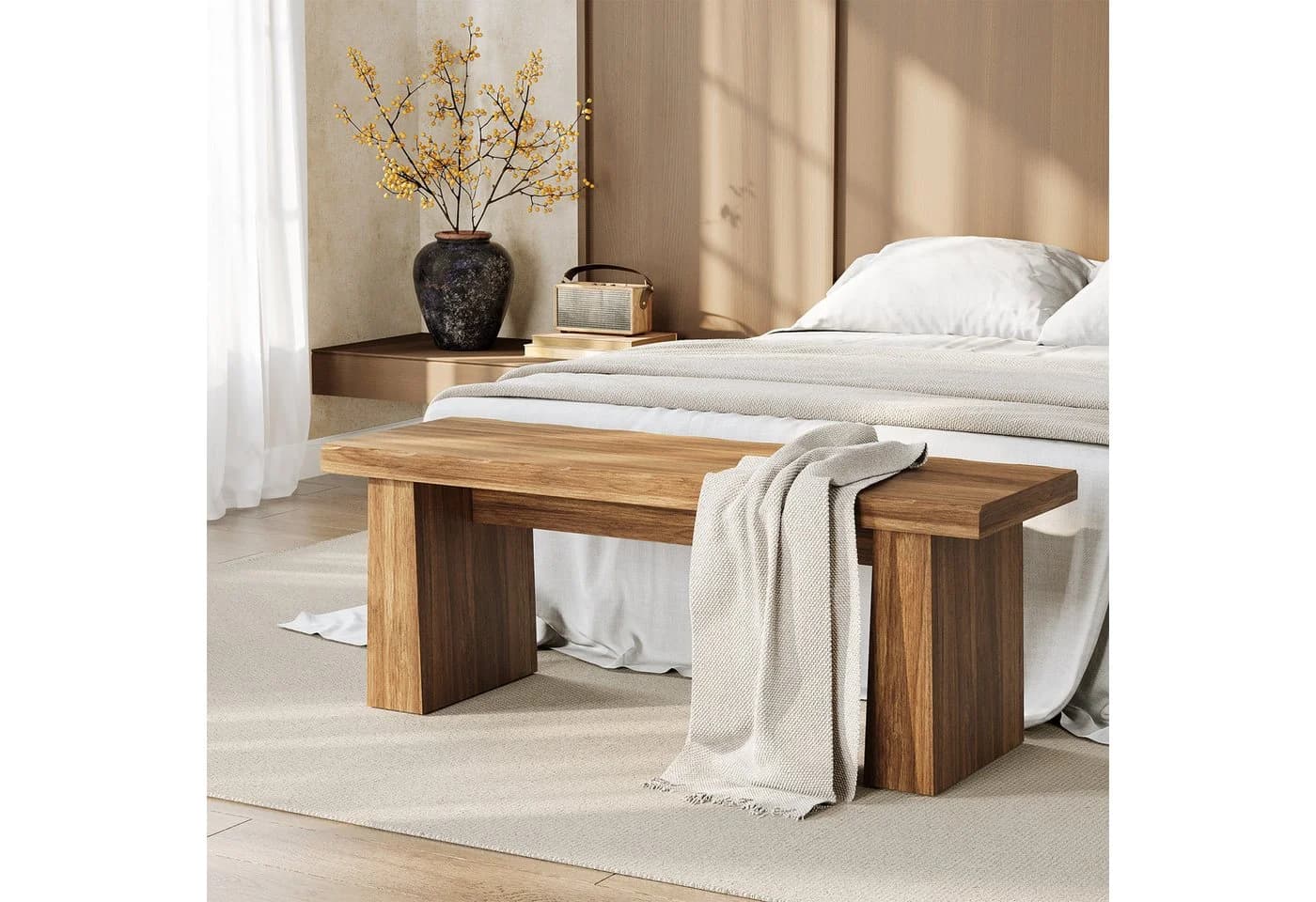 Tribesigns Schuhbank 120 cm Landhaus Stil Holz Sitzbank