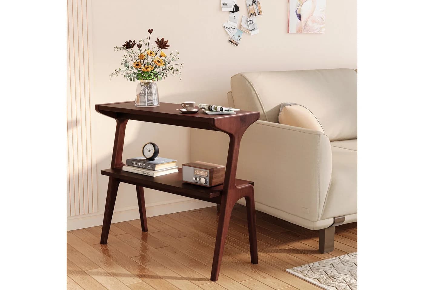 Tribesigns Beistelltisch 2-stöckig Braun Massivholz Modern - Bild 2