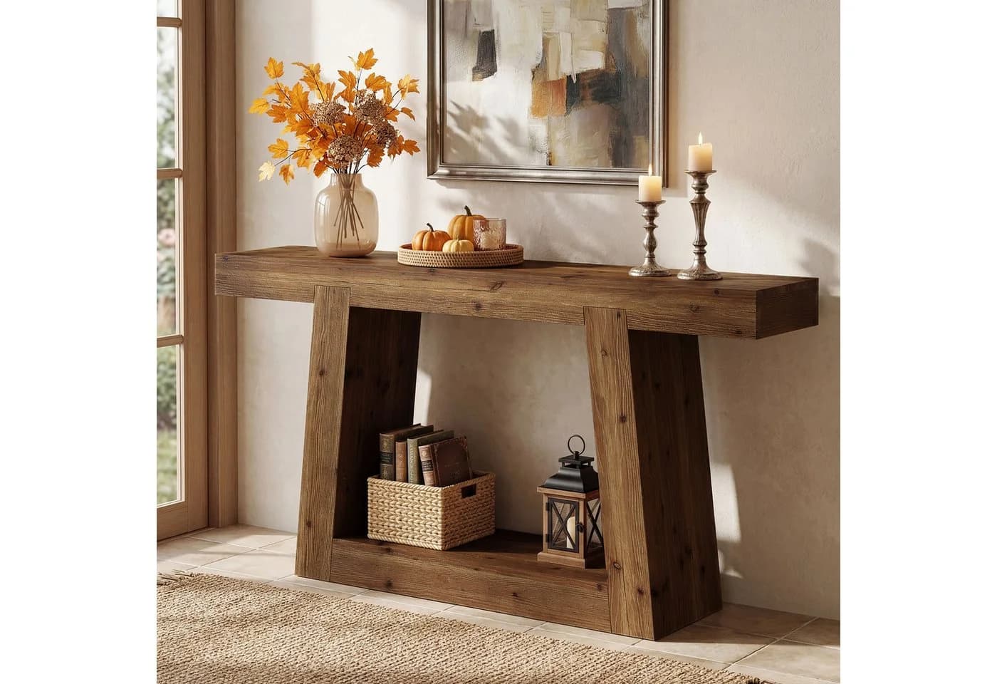 Tribesigns Konsolentisch Massivholz 140 cm Flurtisch braun