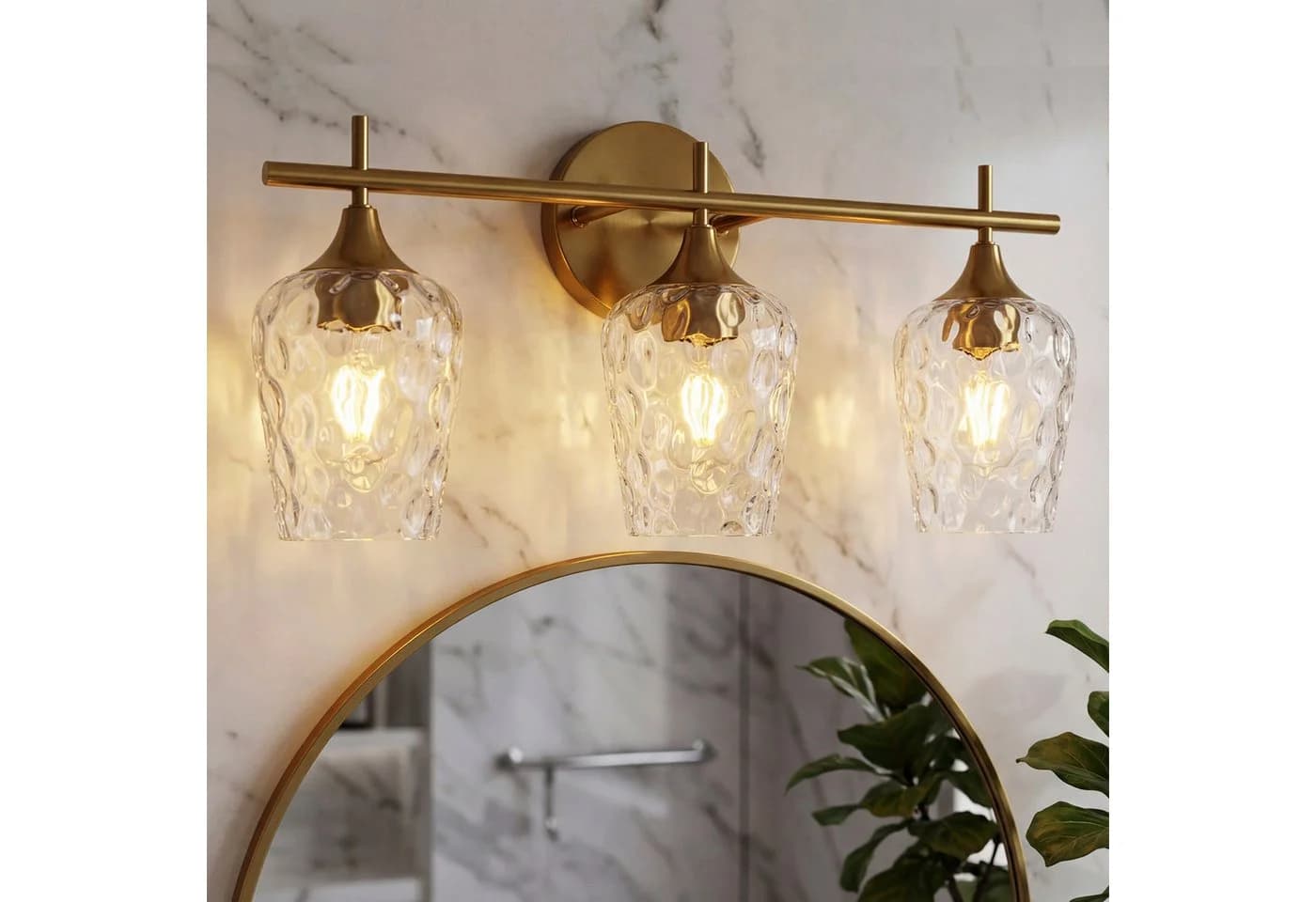 Tribesigns Wandleuchte 3-Licht Badezimmer Wandlampe Gold mit Wellenglas