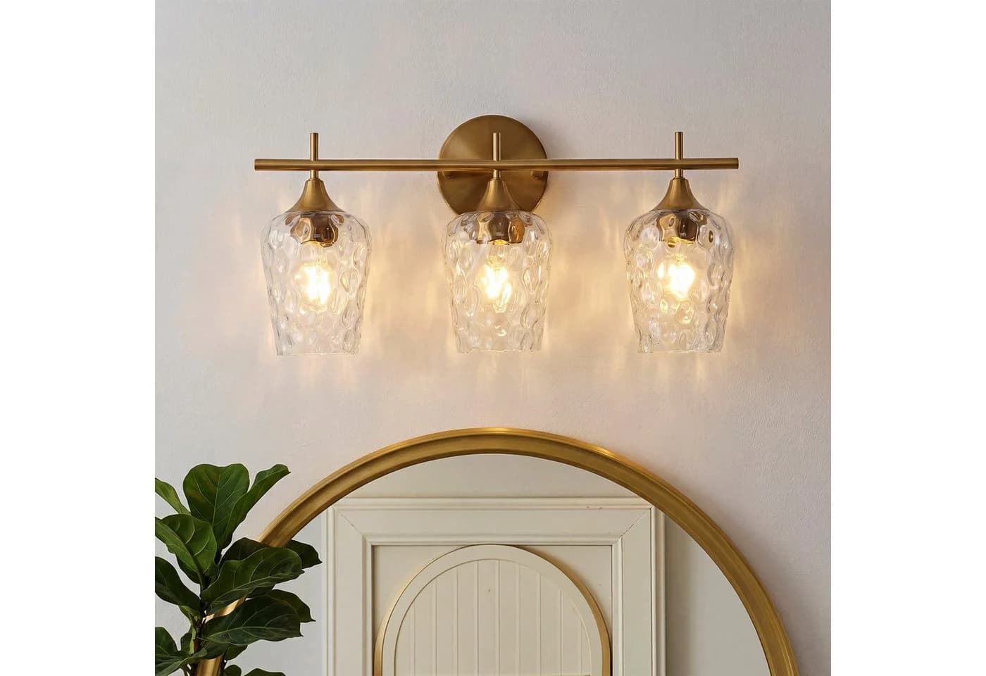 Tribesigns Wandleuchte 3-Licht Badezimmer Wandlampe Gold mit Wellenglas - Bild 2