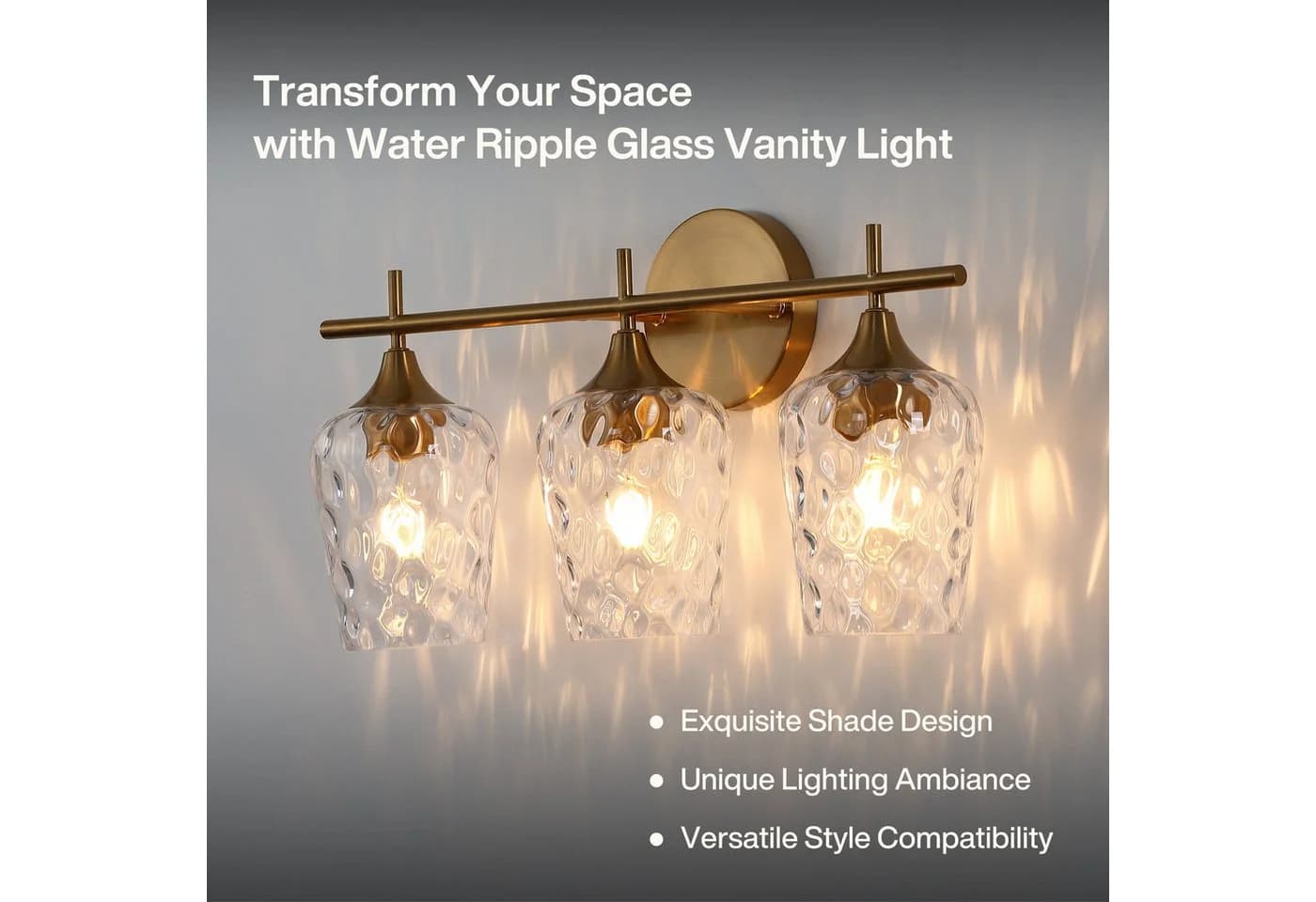 Tribesigns Wandleuchte 3-Licht Badezimmer Wandlampe Gold mit Wellenglas - Bild 5