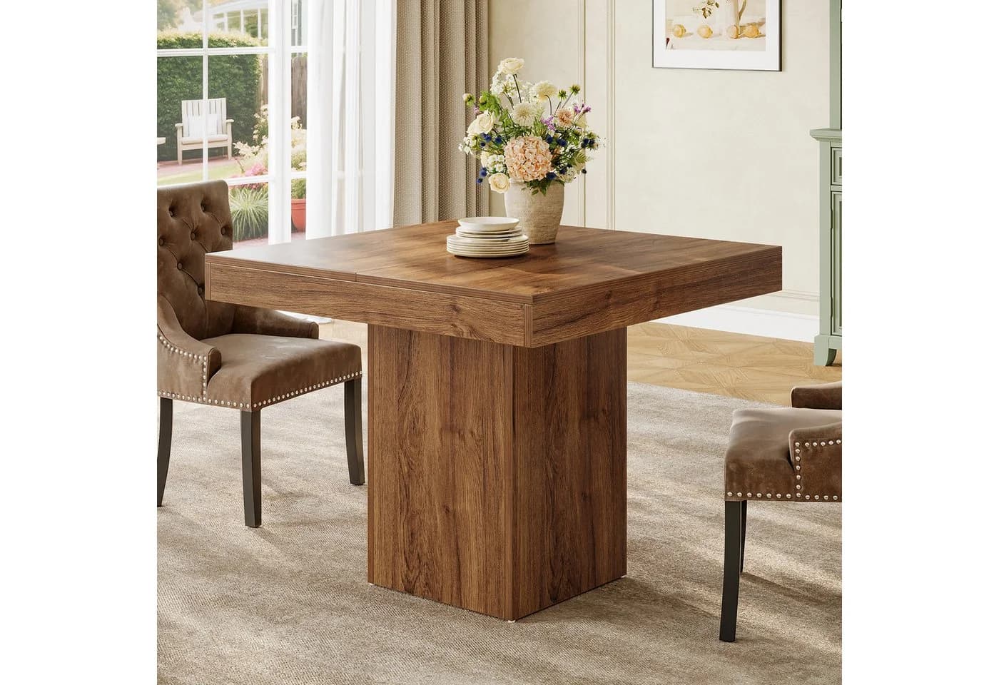 Tribesigns Quadratischer Esstisch 100 cm für 4 Personen, Holz, Braun - Bild 2