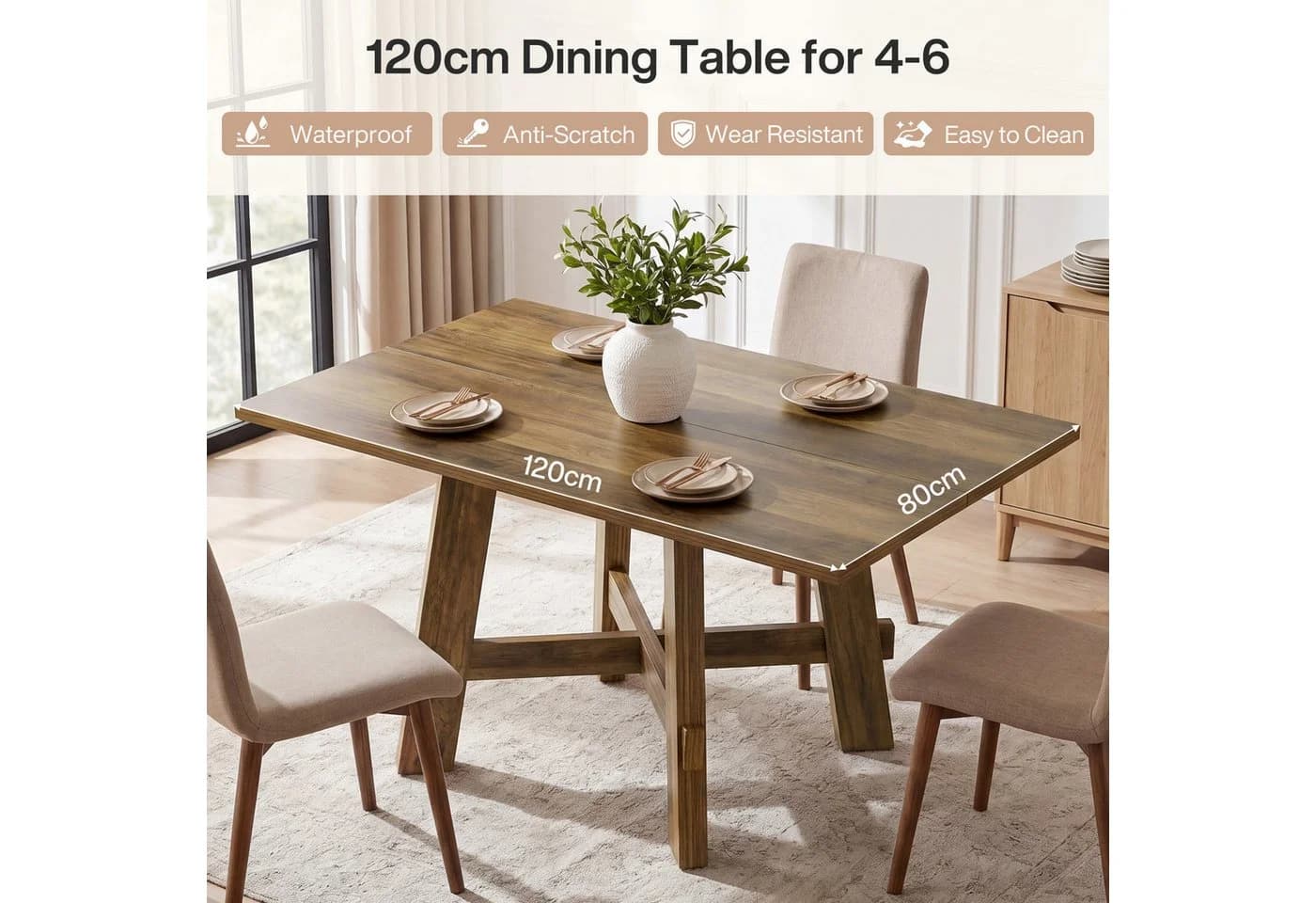Tribesigns Esstisch 120 cm Landhausküchentisch Braun - Bild 5