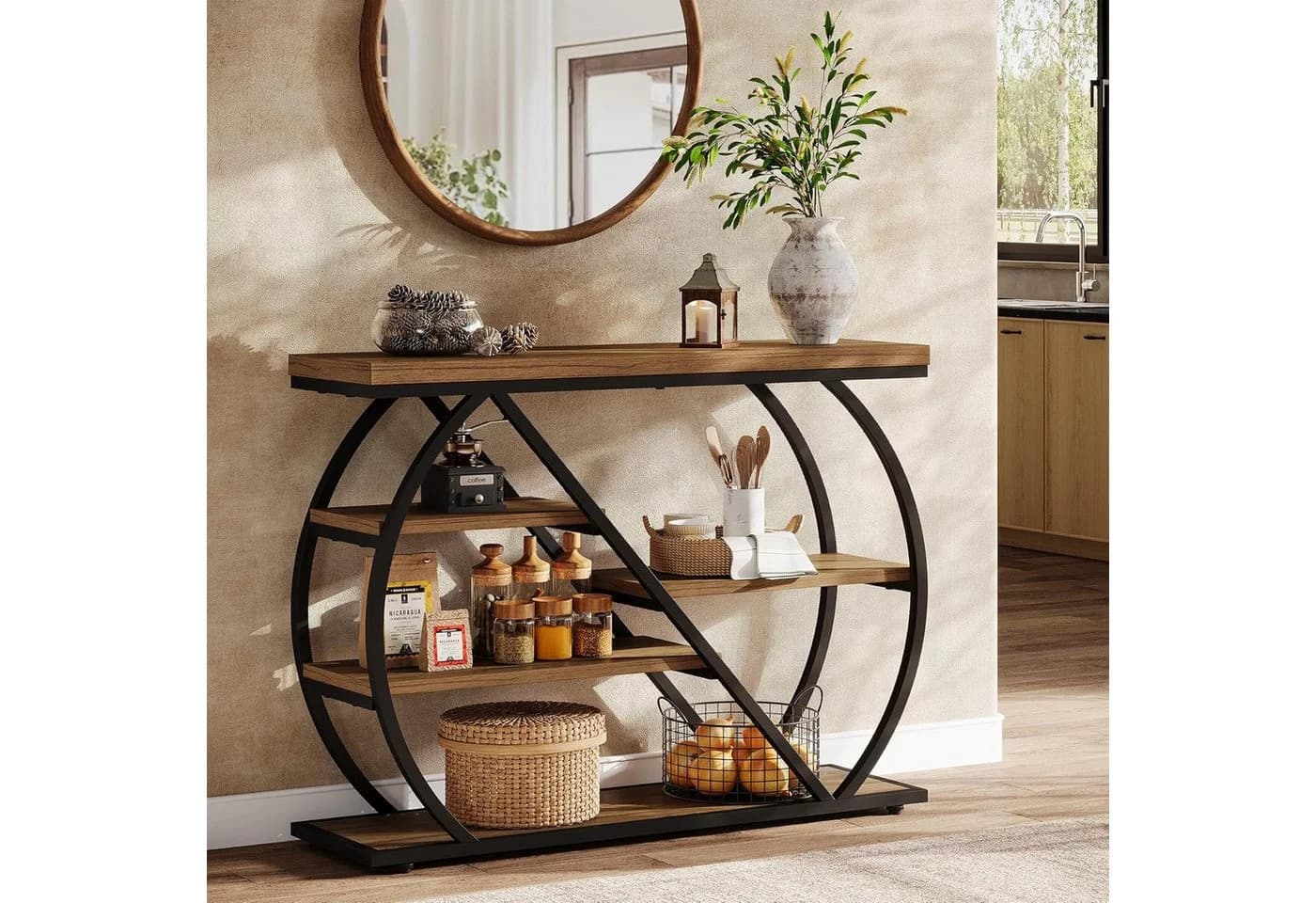 Tribesigns Konsolentisch Landhausstil Braun Schwarz 5 Regale