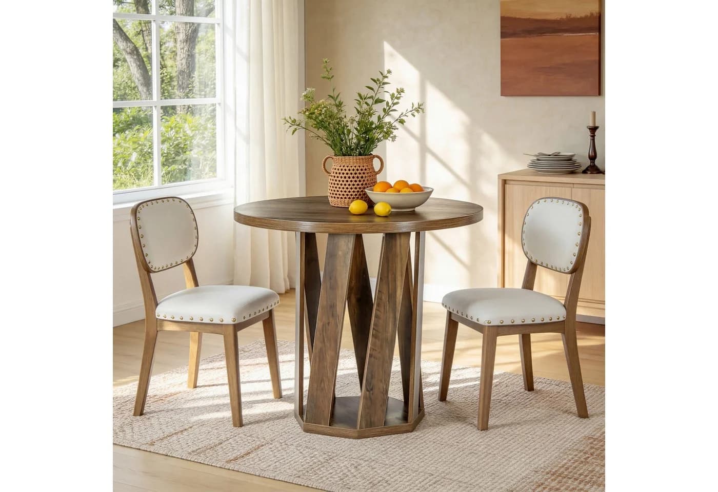 Tribesigns Runder Esstisch 80 cm Rustikaler Landhausstil Braun - Bild 2