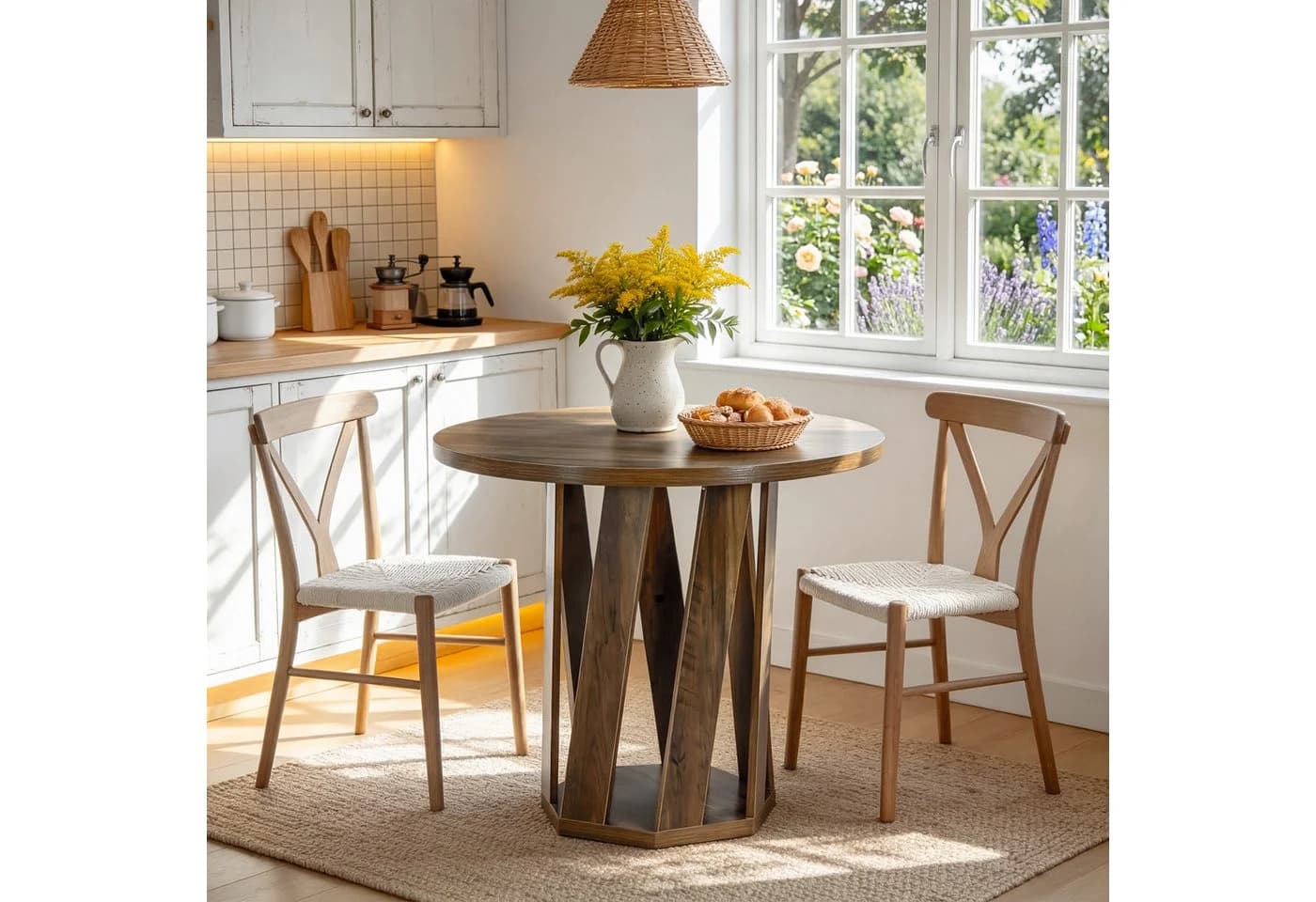 Tribesigns Runder Esstisch 80 cm Rustikaler Landhausstil Braun - Bild 3