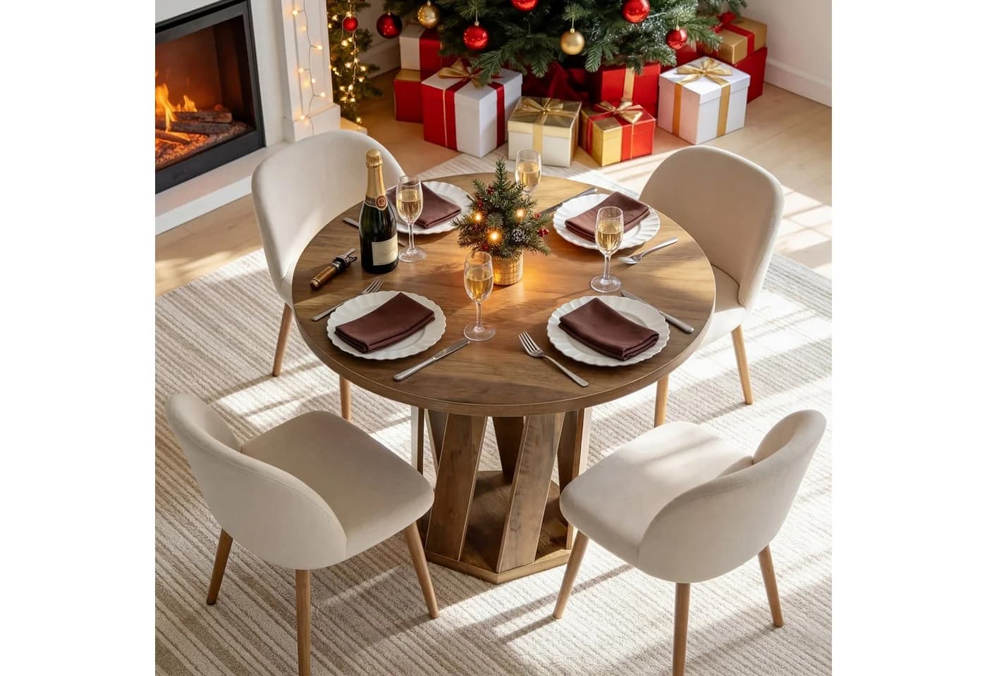 Tribesigns Runder Esstisch 80 cm Rustikaler Landhausstil Braun - Bild 4