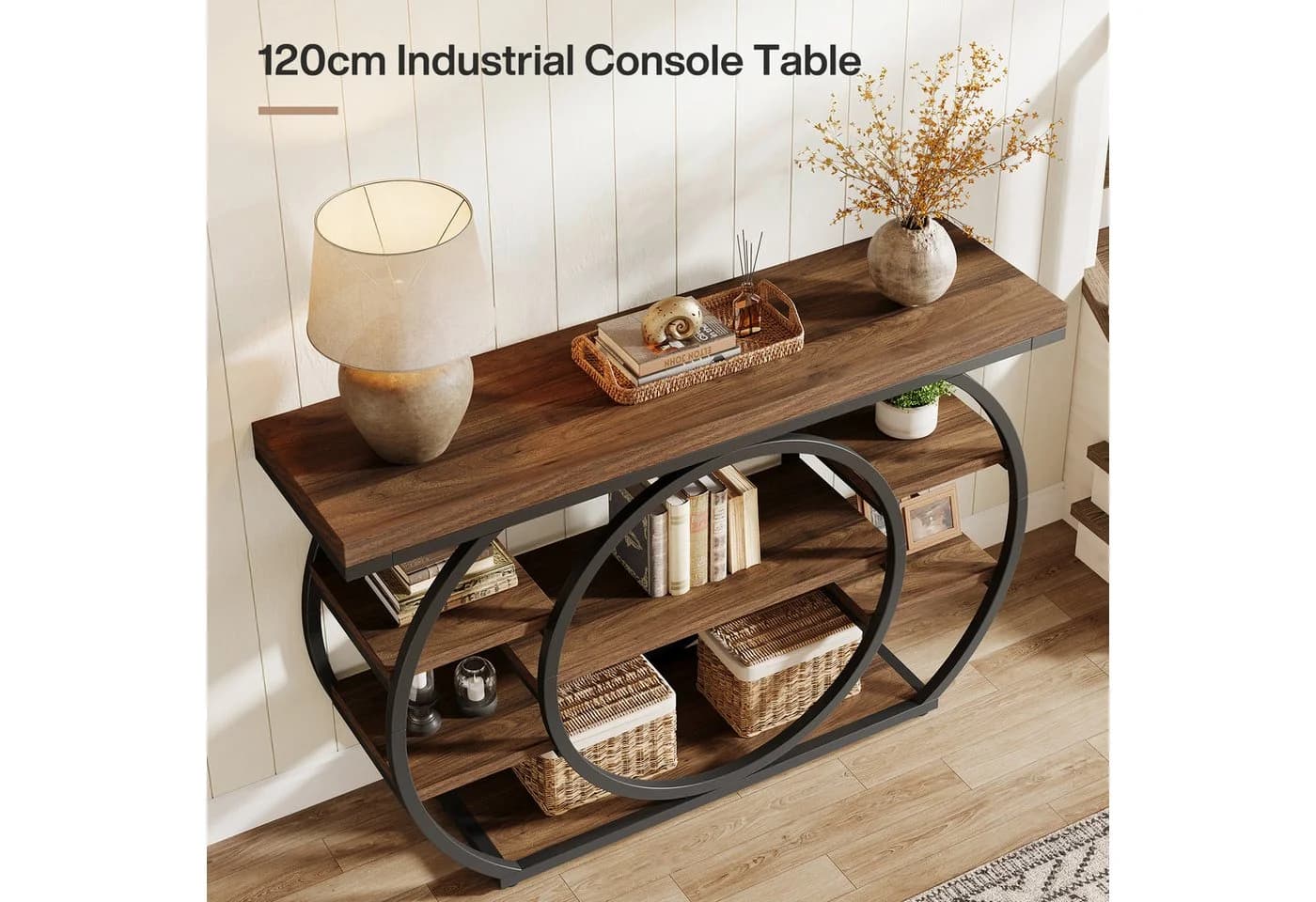 Tribesigns Konsolentisch 120cm Industriestil Braun Metall - Bild 5