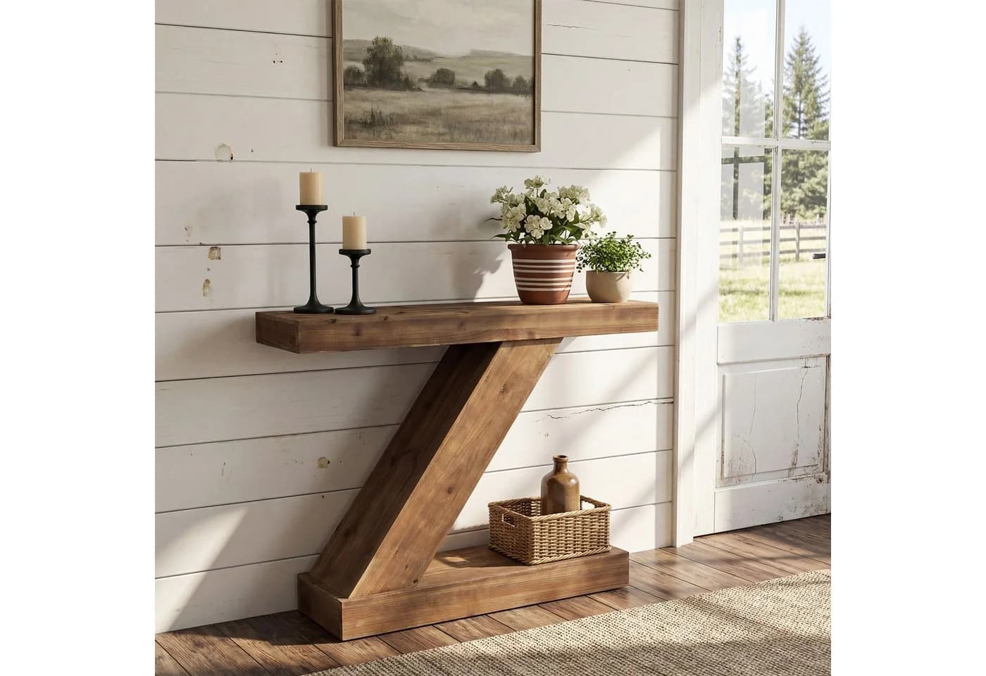 Tribesigns Konsolentisch Massivholz Rustikal Z-Design - Bild 2