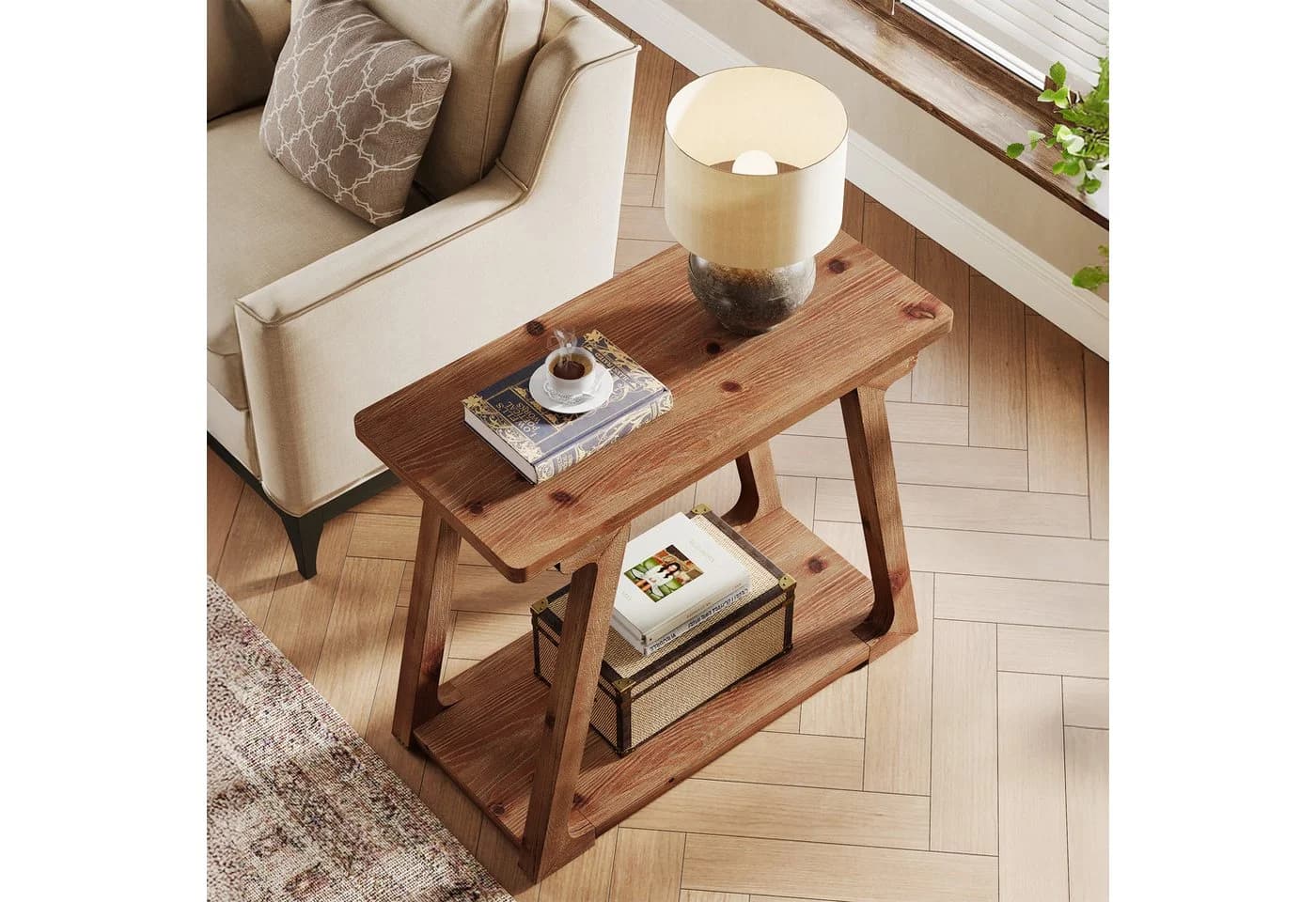 Tribesigns Beistelltisch Massivholz Braun Landhausstil