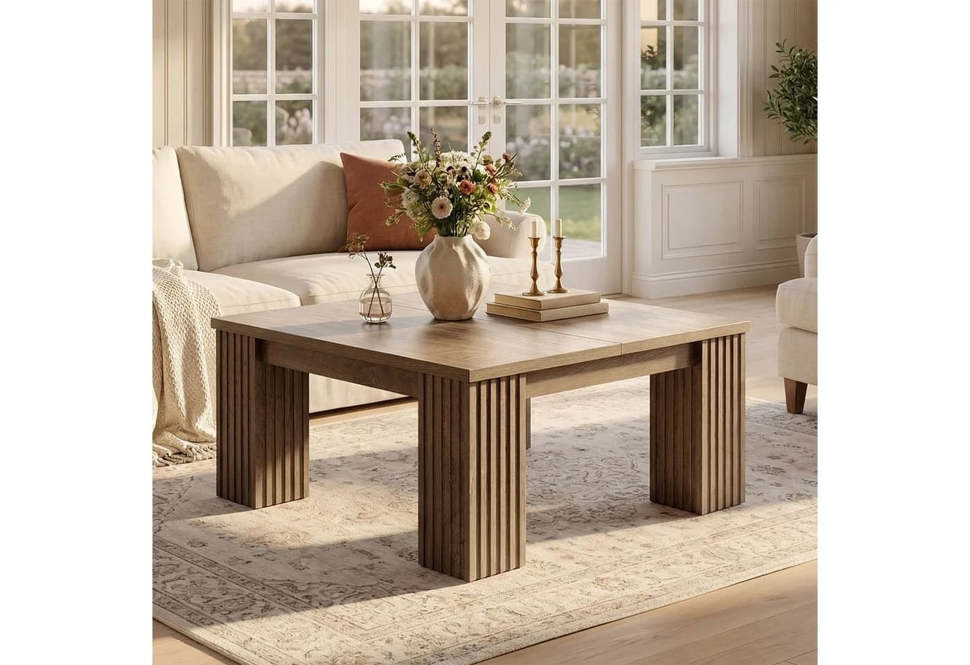 Tribesigns Couchtisch 100 cm Quadratisch Braun Geriffelte Beine - Bild 2