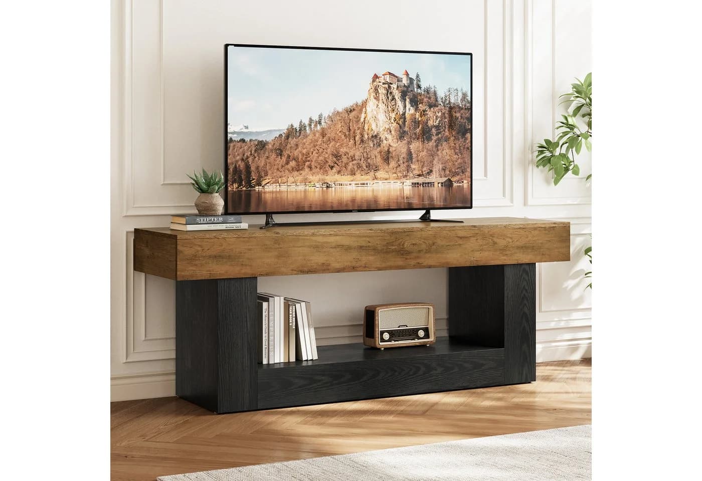 Tribesigns TV-Schrank 160 cm Braun Schwarz U-förmiger Sockel - Bild 2