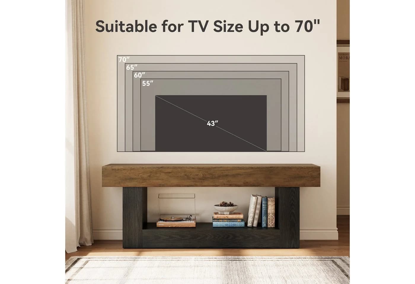 Tribesigns TV-Schrank 160 cm Braun Schwarz U-förmiger Sockel - Bild 3