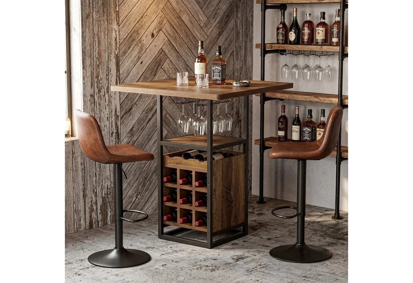 Tribesigns Bartisch 95cm quadratisch mit Weinregal und Glashalter - Bild 2
