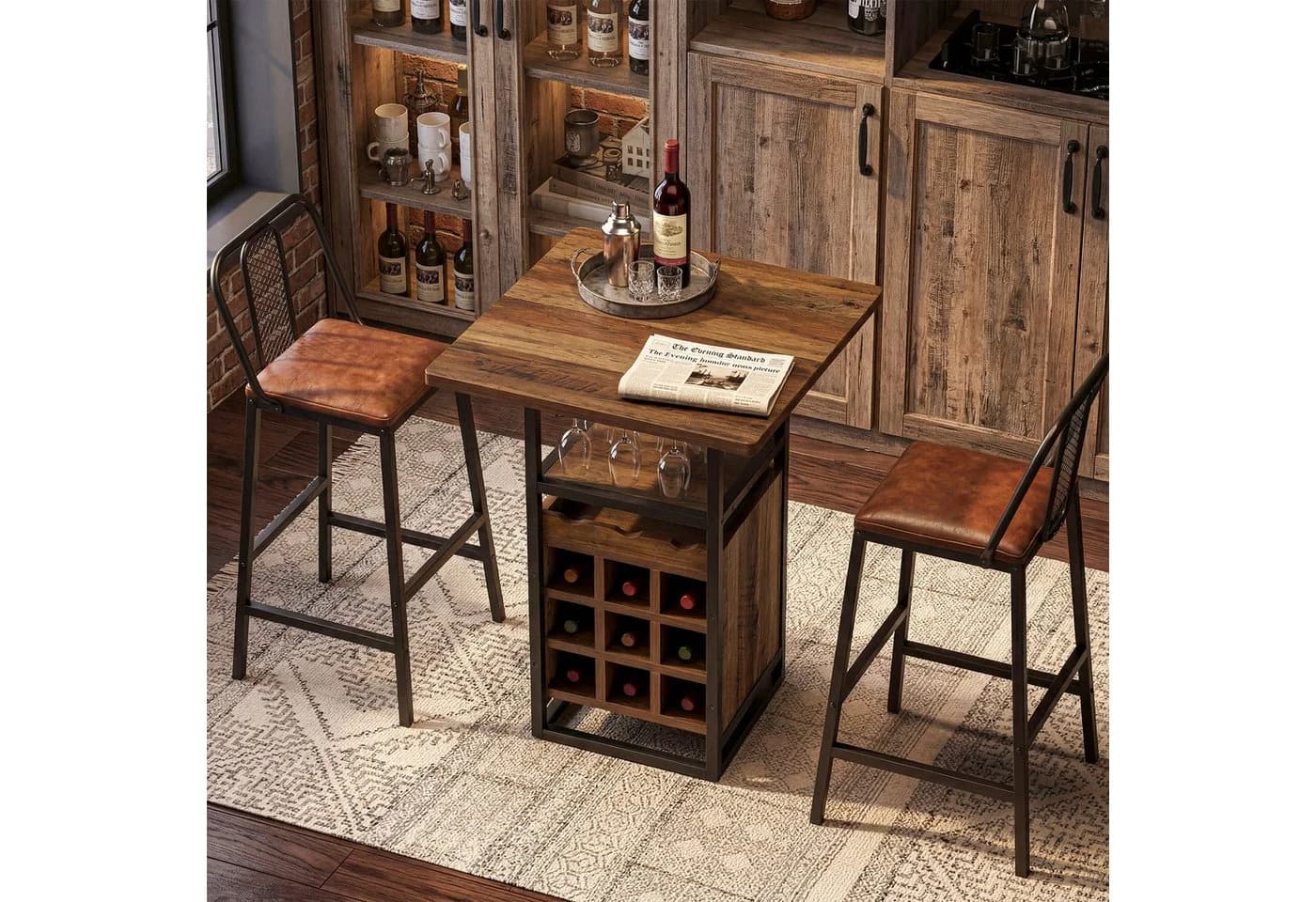 Tribesigns Bartisch 95cm quadratisch mit Weinregal und Glashalter - Bild 3