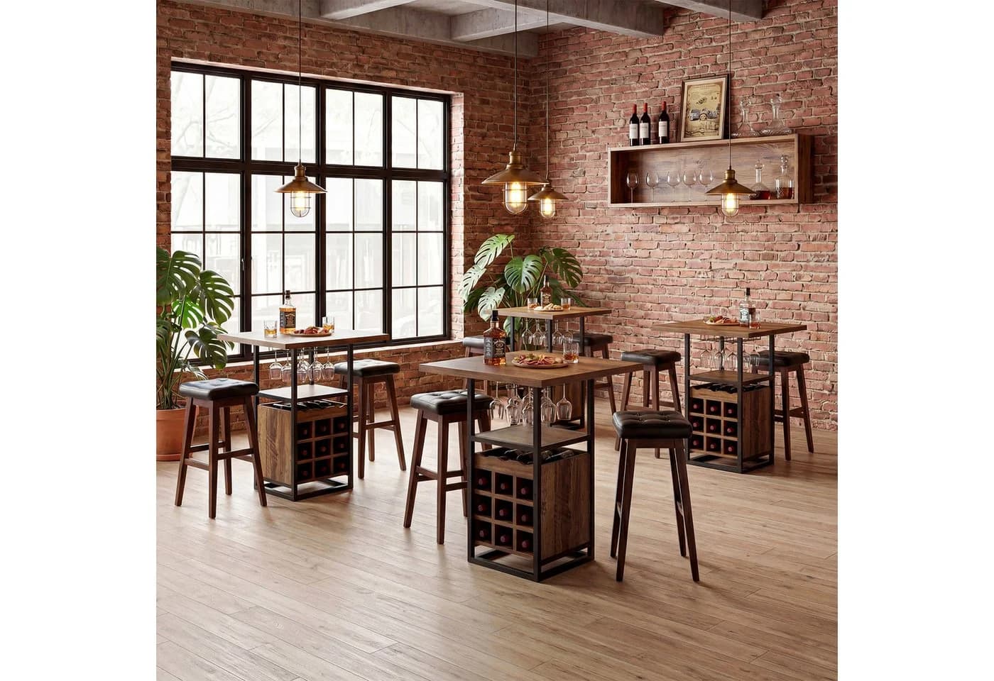Tribesigns Bartisch 95cm quadratisch mit Weinregal und Glashalter - Bild 4