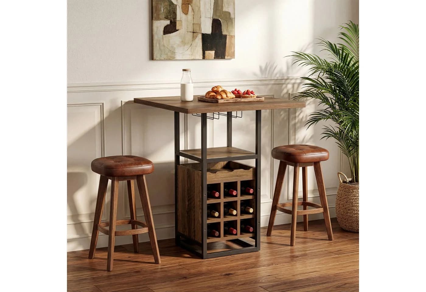 Tribesigns Bartisch 95cm quadratisch mit Weinregal und Glashalter - Bild 5
