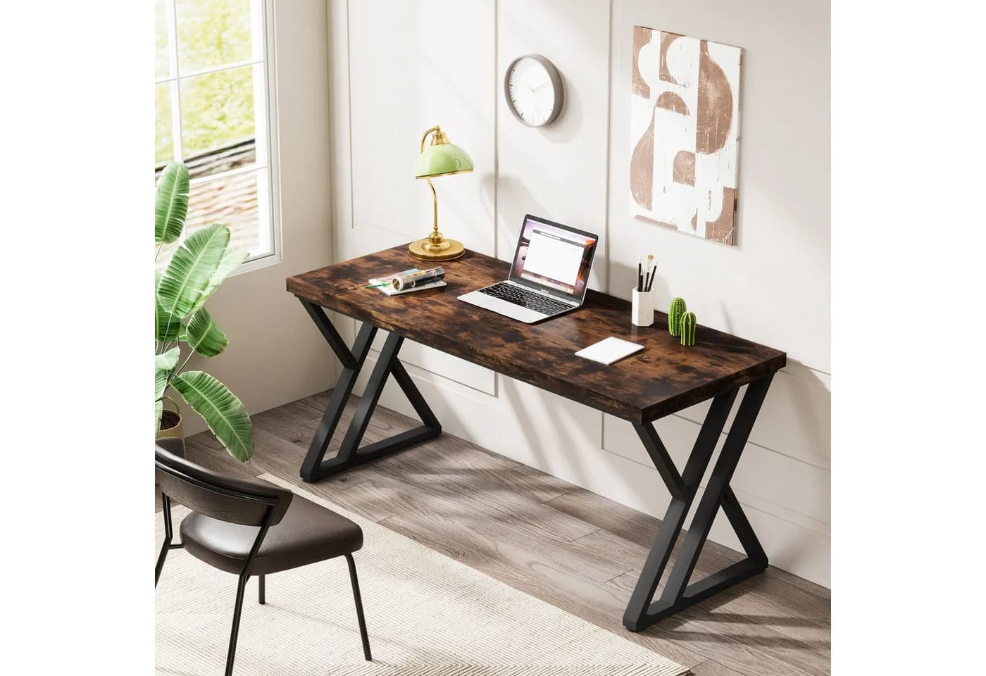 Tribesigns Schreibtisch 140 cm Industrie-Computertisch mit Z-förmigen Beinen