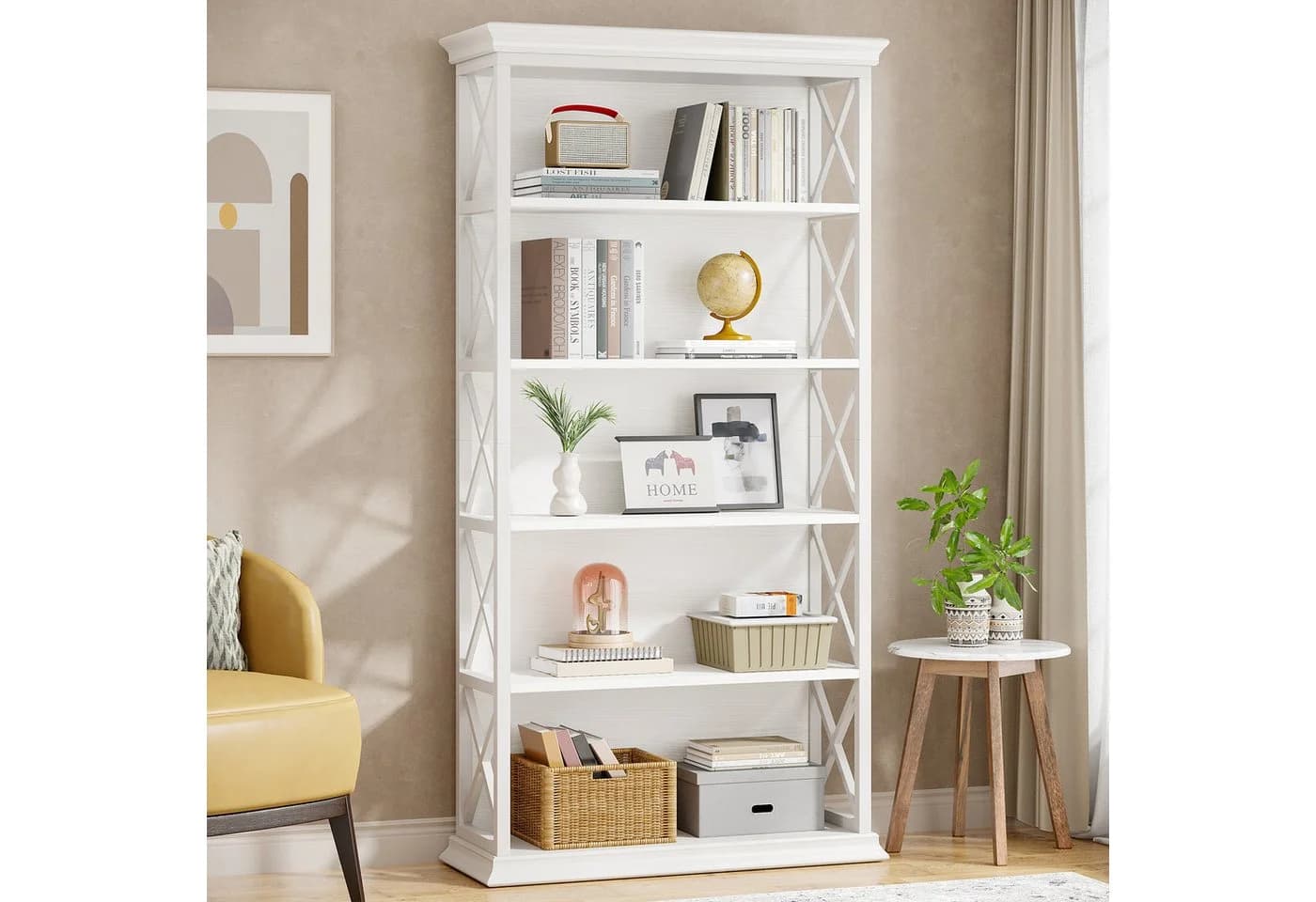 Tribesigns Bücherregal 6-stöckig Industrie Weiß Holz Metall - Bild 2