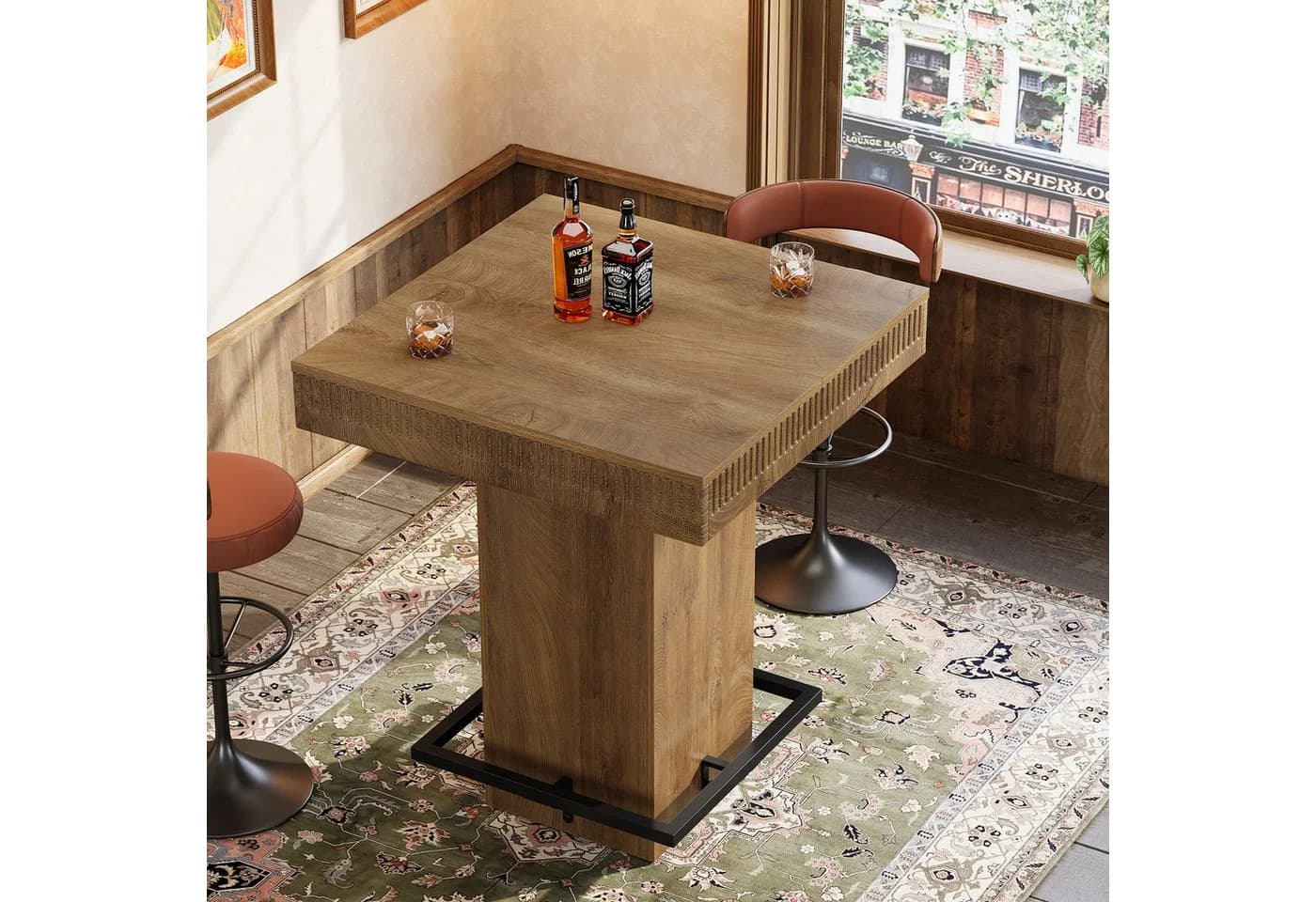 Tribesigns Bartisch 95 cm Stehtisch quadratisch Küchentisch mit Fußstütze