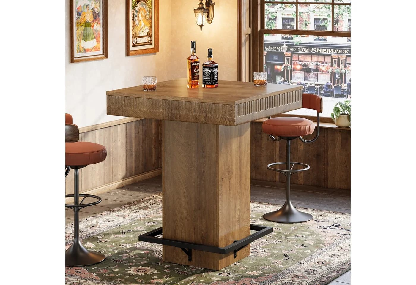 Tribesigns Bartisch 95 cm Stehtisch quadratisch Küchentisch mit Fußstütze - Bild 2